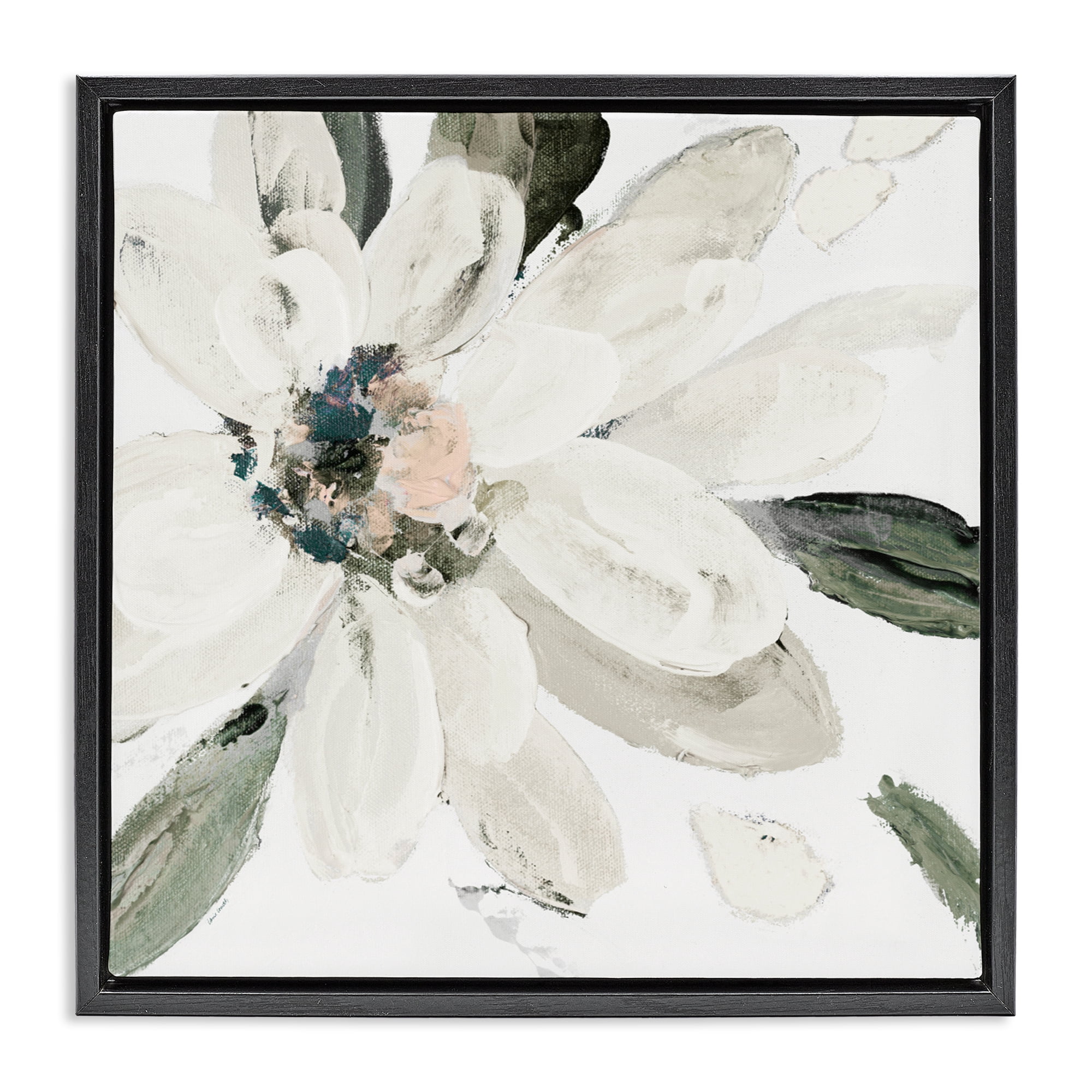 Stupell Industries Naturally Blooming White Flower Black Framed Floater Canvas Wall Art, design by Lanie Loreth