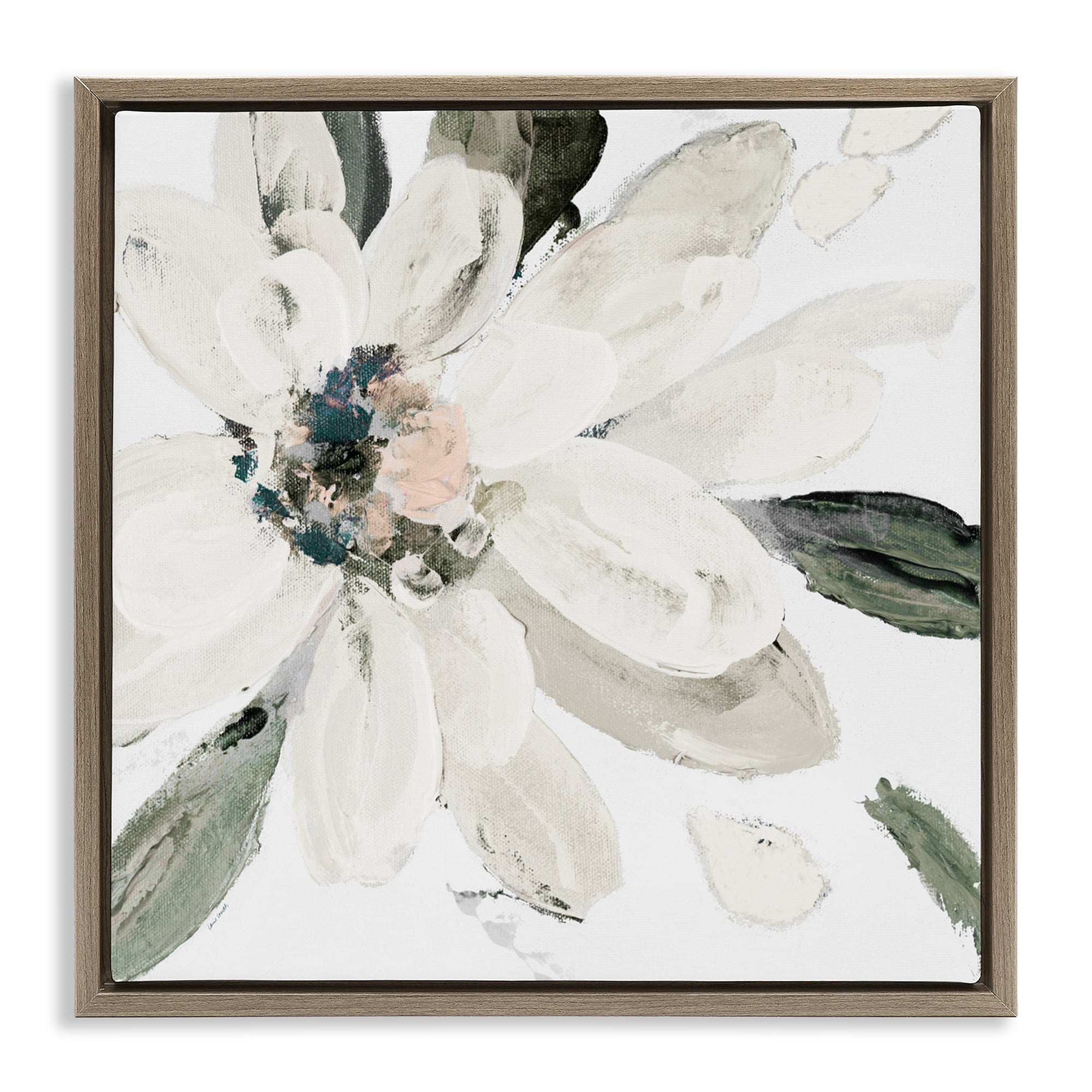 Stupell Industries Naturally Blooming White Flower Brown Framed Floater Canvas Wall Art, design by Lanie Loreth