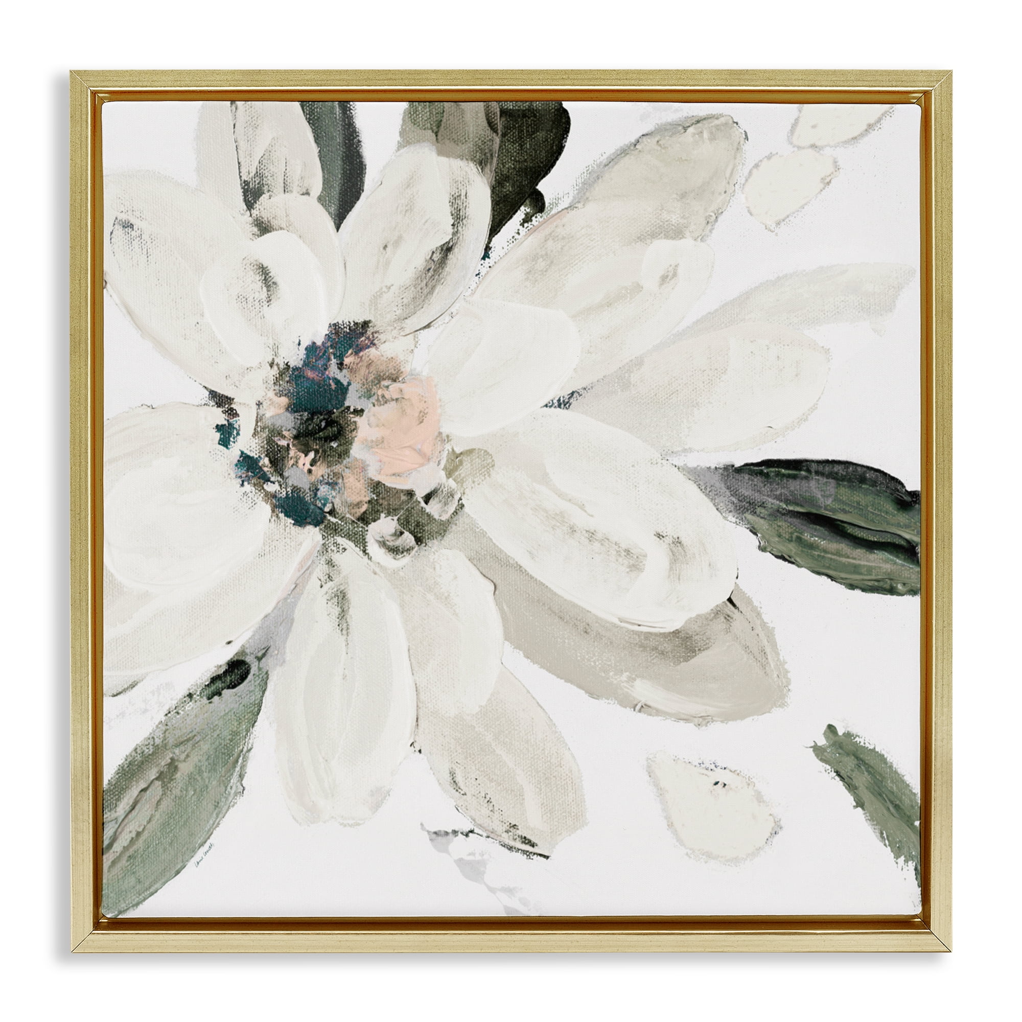 Stupell Industries Naturally Blooming White Flower Gold Framed Floater Canvas Wall Art, design by Lanie Loreth