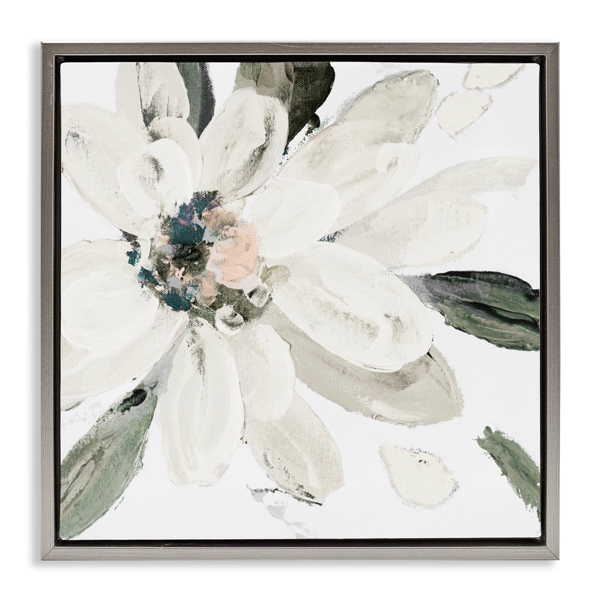 Stupell Industries Naturally Blooming White Flower Gray Framed Floater Canvas Wall Art, design by Lanie Loreth