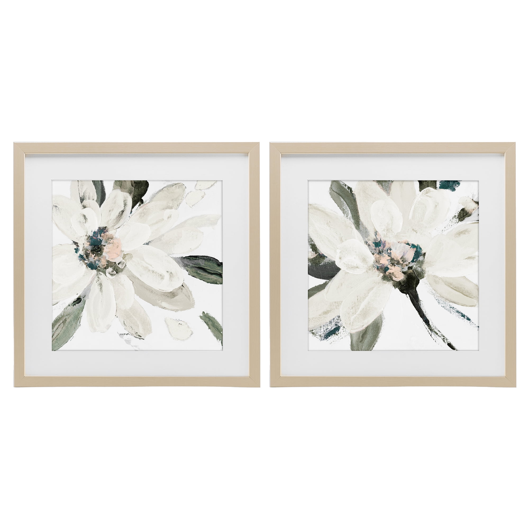 Stupell Industries Naturally Blooming White Flowers 2 Piece Birch Framed Print Under Glass Set, design by Lanie Loreth