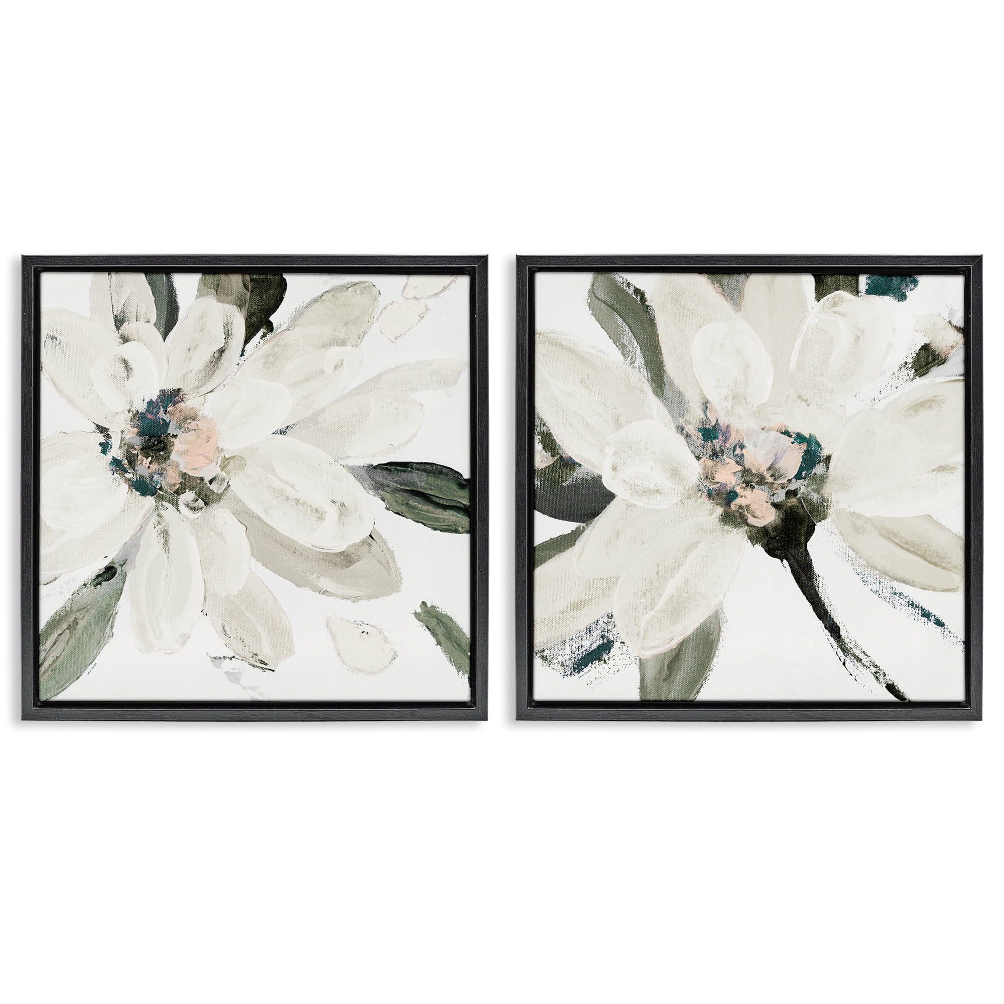 Stupell Industries Naturally Blooming White Flowers 2 Piece Black Framed Floater Canvas Set, design by Lanie Loreth