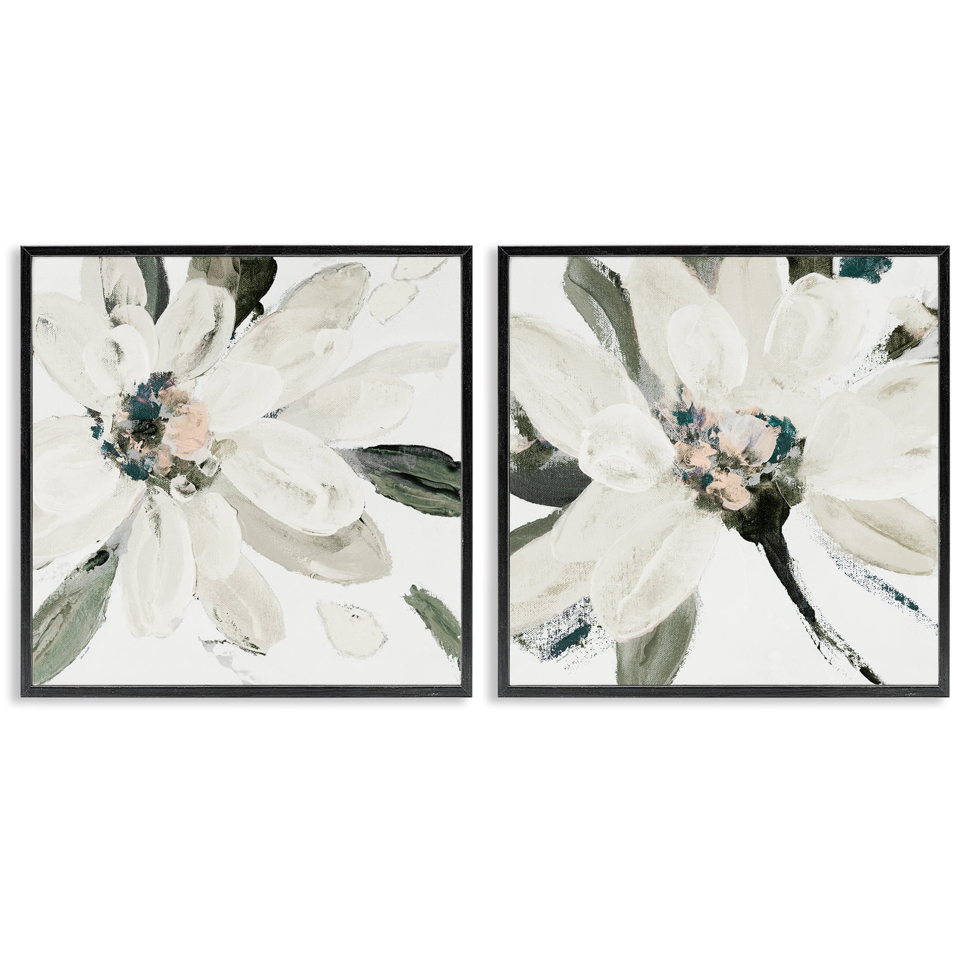 Stupell Industries Naturally Blooming White Flowers 2 Piece Black Framed Giclee Art Set, design by Lanie Loreth