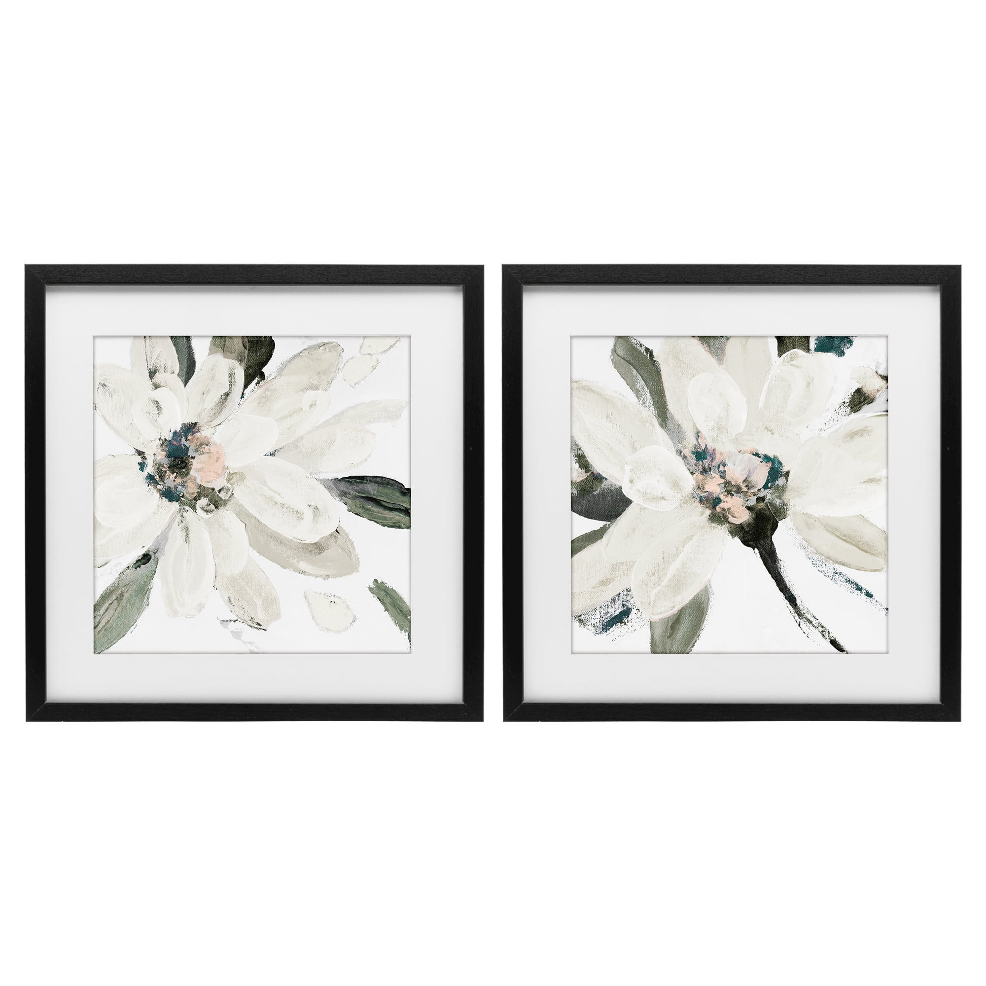 Stupell Industries Naturally Blooming White Flowers 2 Piece Black Framed Print Under Glass Set, design by Lanie Loreth