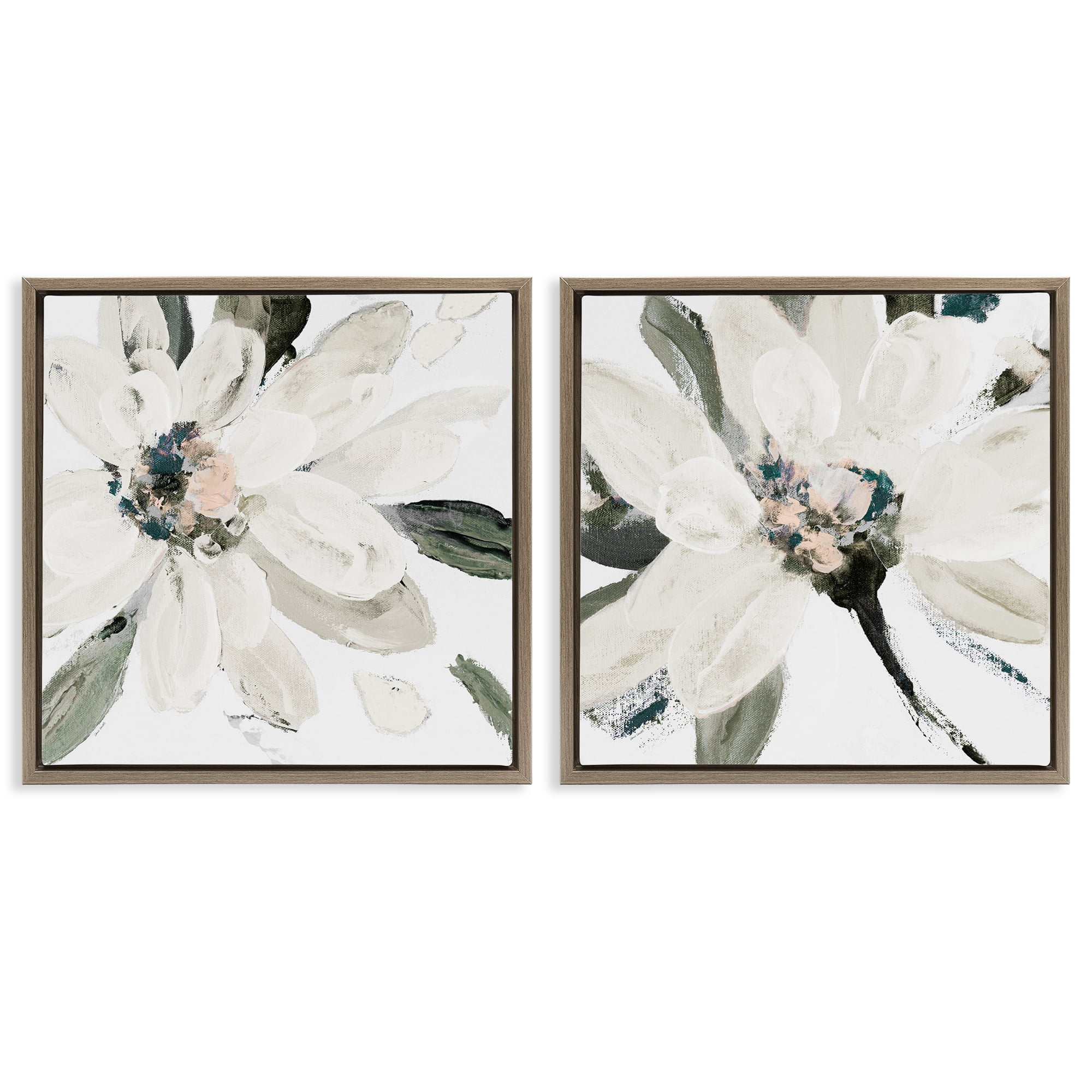 Stupell Industries Naturally Blooming White Flowers 2 Piece Brown Framed Floater Canvas Set, design by Lanie Loreth