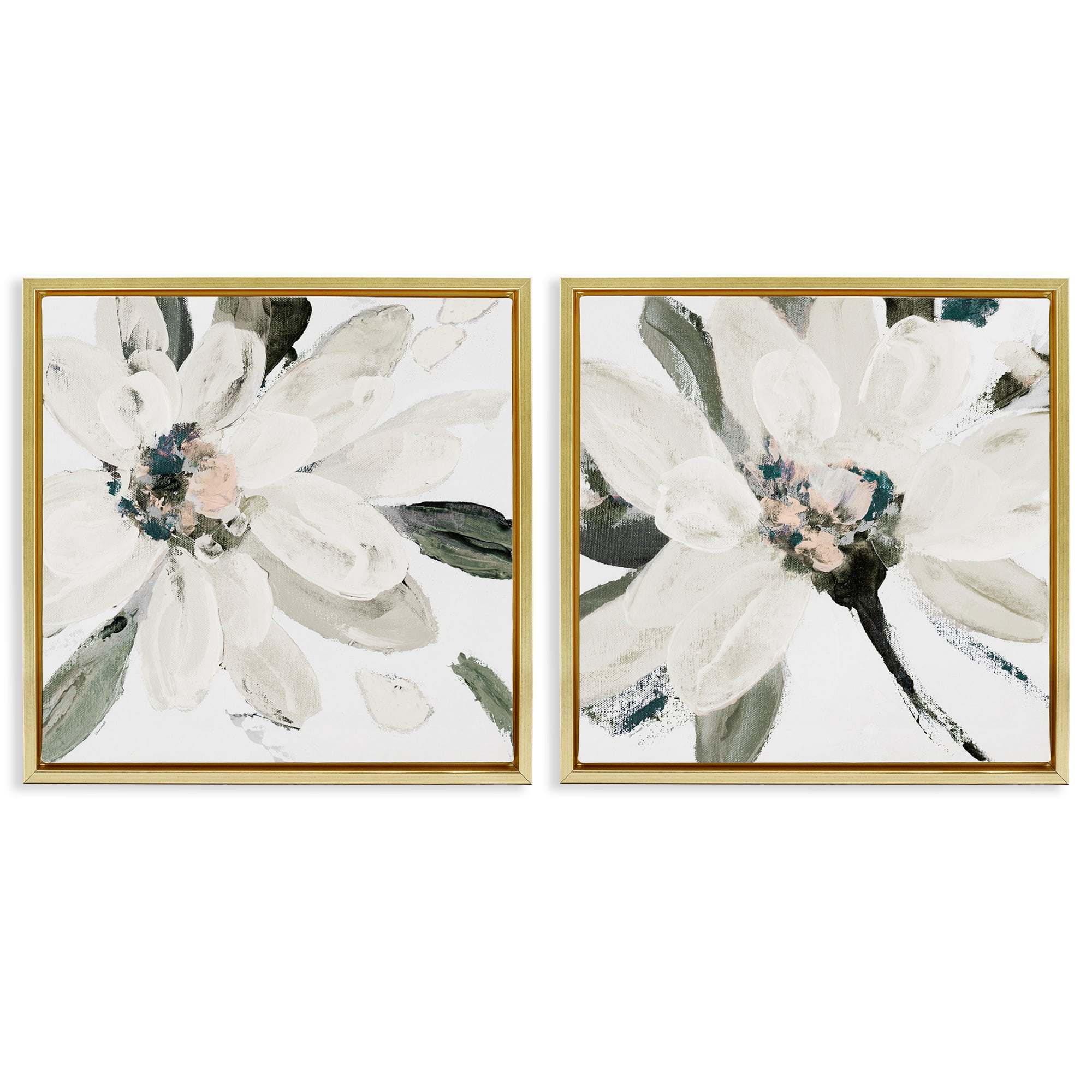Stupell Industries Naturally Blooming White Flowers 2 Piece Gold Framed Floater Canvas Set, design by Lanie Loreth