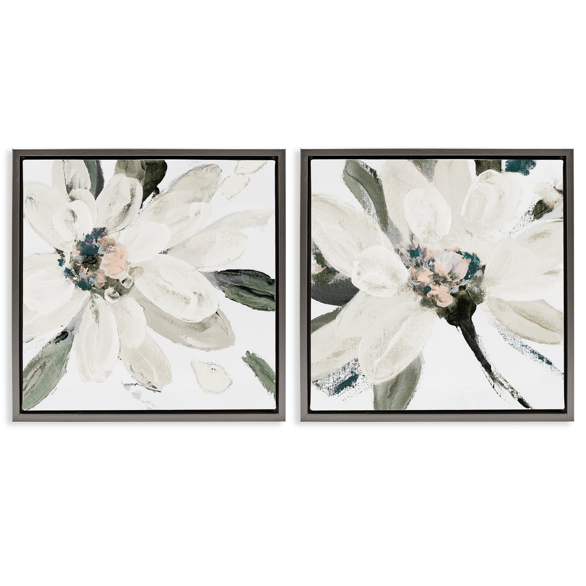 Stupell Industries Naturally Blooming White Flowers 2 Piece Gray Framed Floater Canvas Set, design by Lanie Loreth
