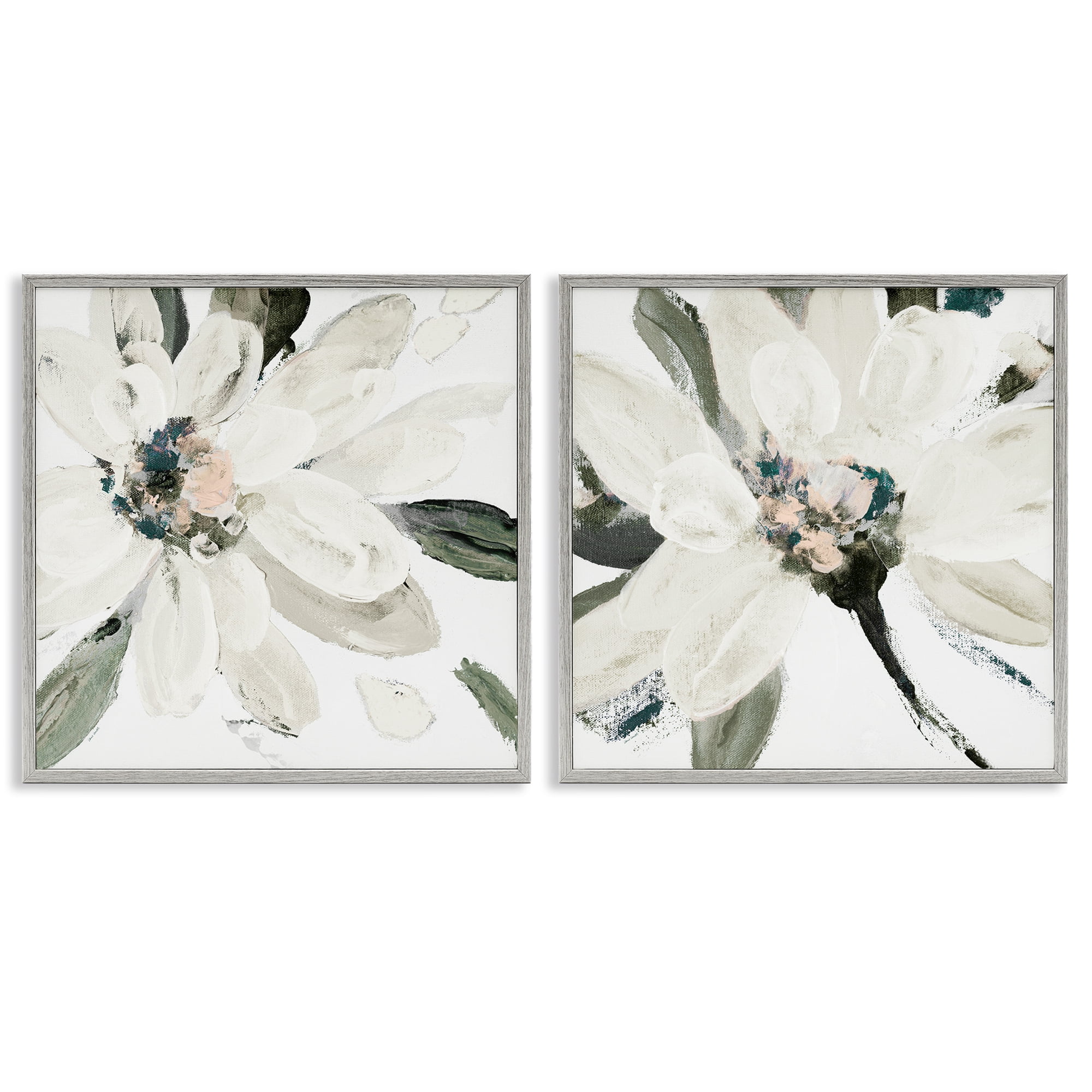 Stupell Industries Naturally Blooming White Flowers 2 Piece Gray Framed Giclee Art Set, design by Lanie Loreth