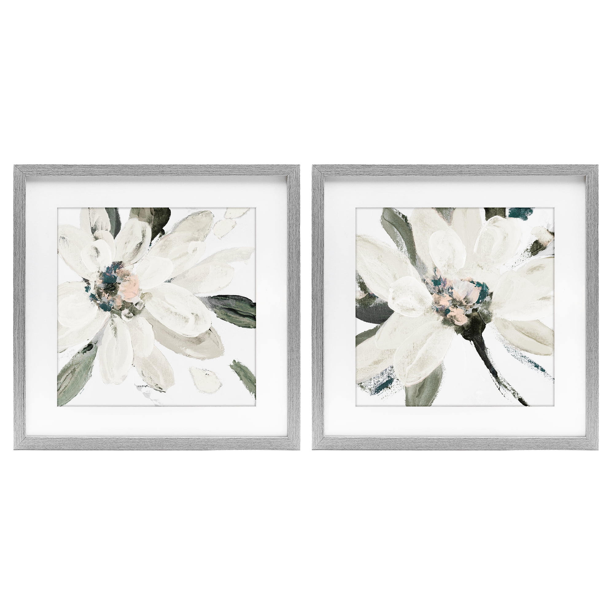 Stupell Industries Naturally Blooming White Flowers 2 Piece Gray Framed Print Under Glass Set, design by Lanie Loreth