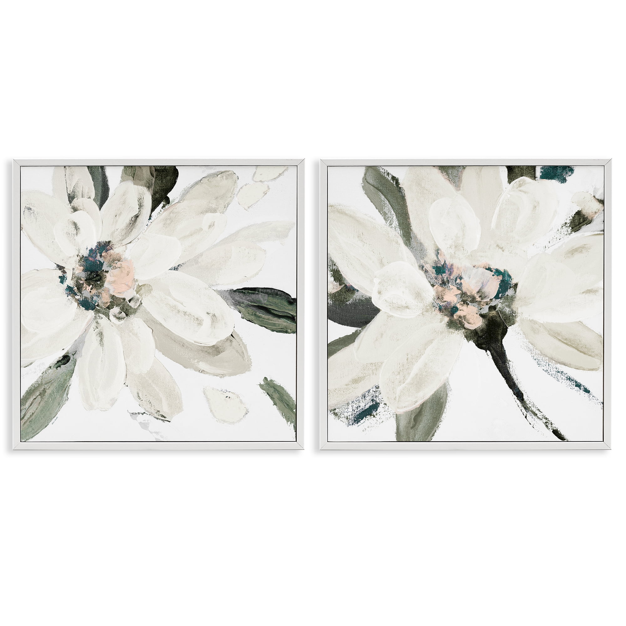 Stupell Industries Naturally Blooming White Flowers 2 Piece White Framed Giclee Art Set, design by Lanie Loreth
