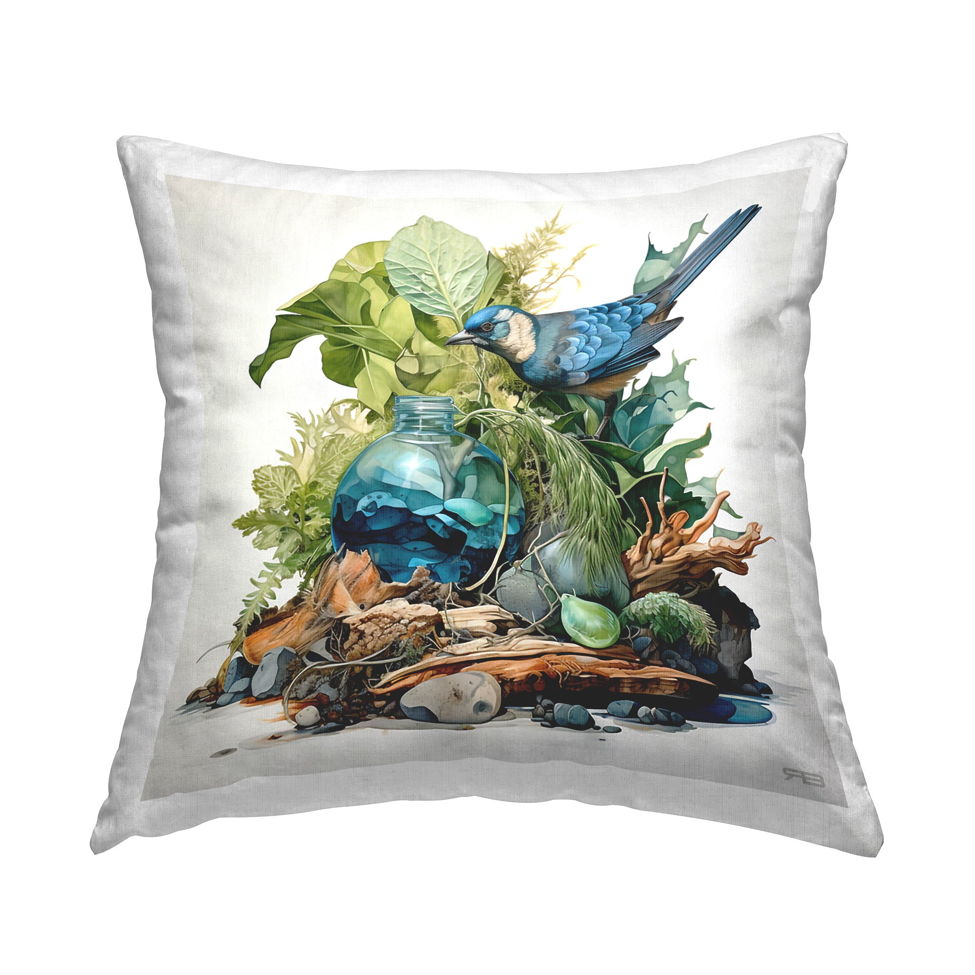 Stupell Industries Nature Arrangement with Bird Decorative Printed Throw Pillow Design by RB