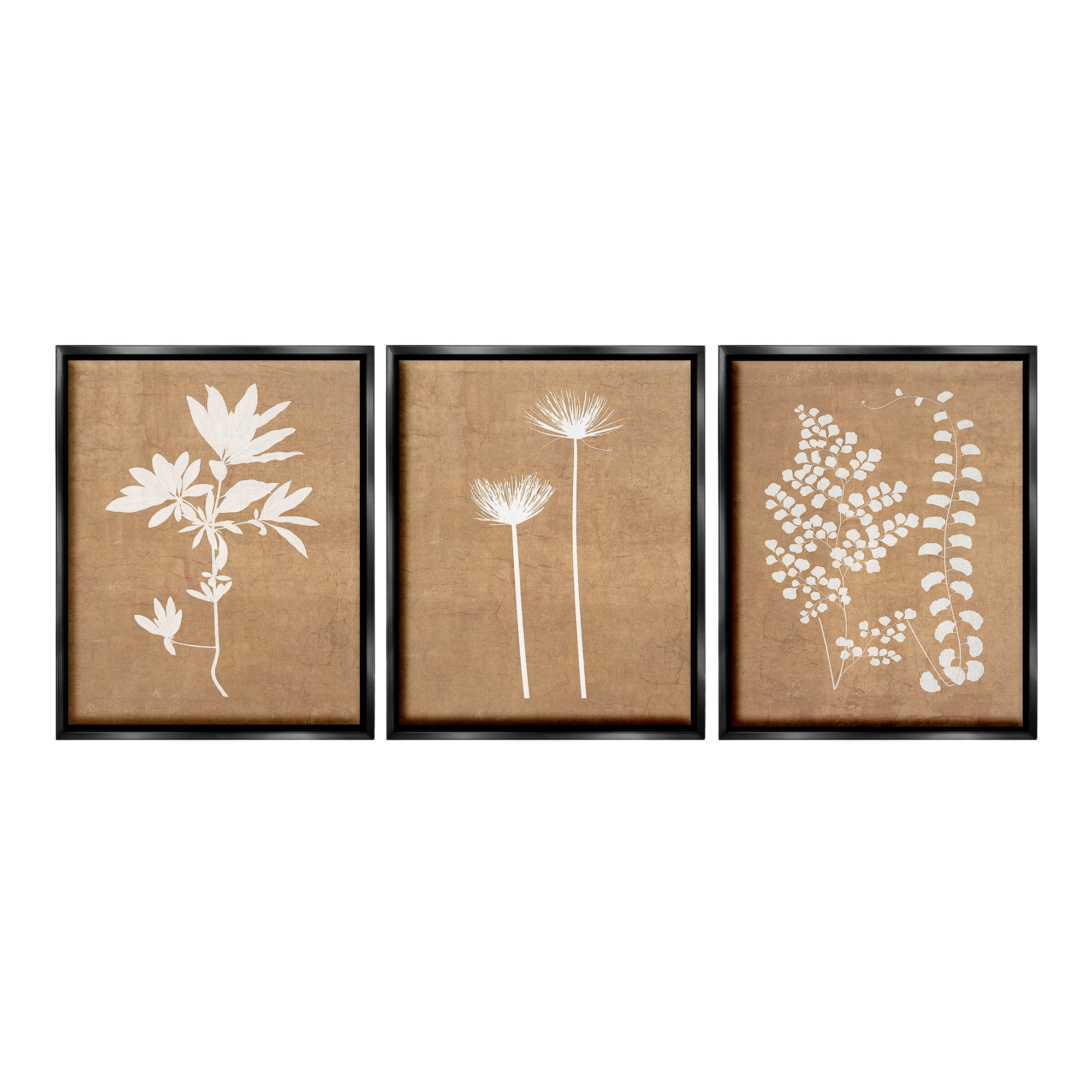 Stupell Industries Nature Botanical Silhouettes Botanical & Floral Painting Black Floater Framed Canvas Art Print Wall Art, 17 x 21, Set of 3