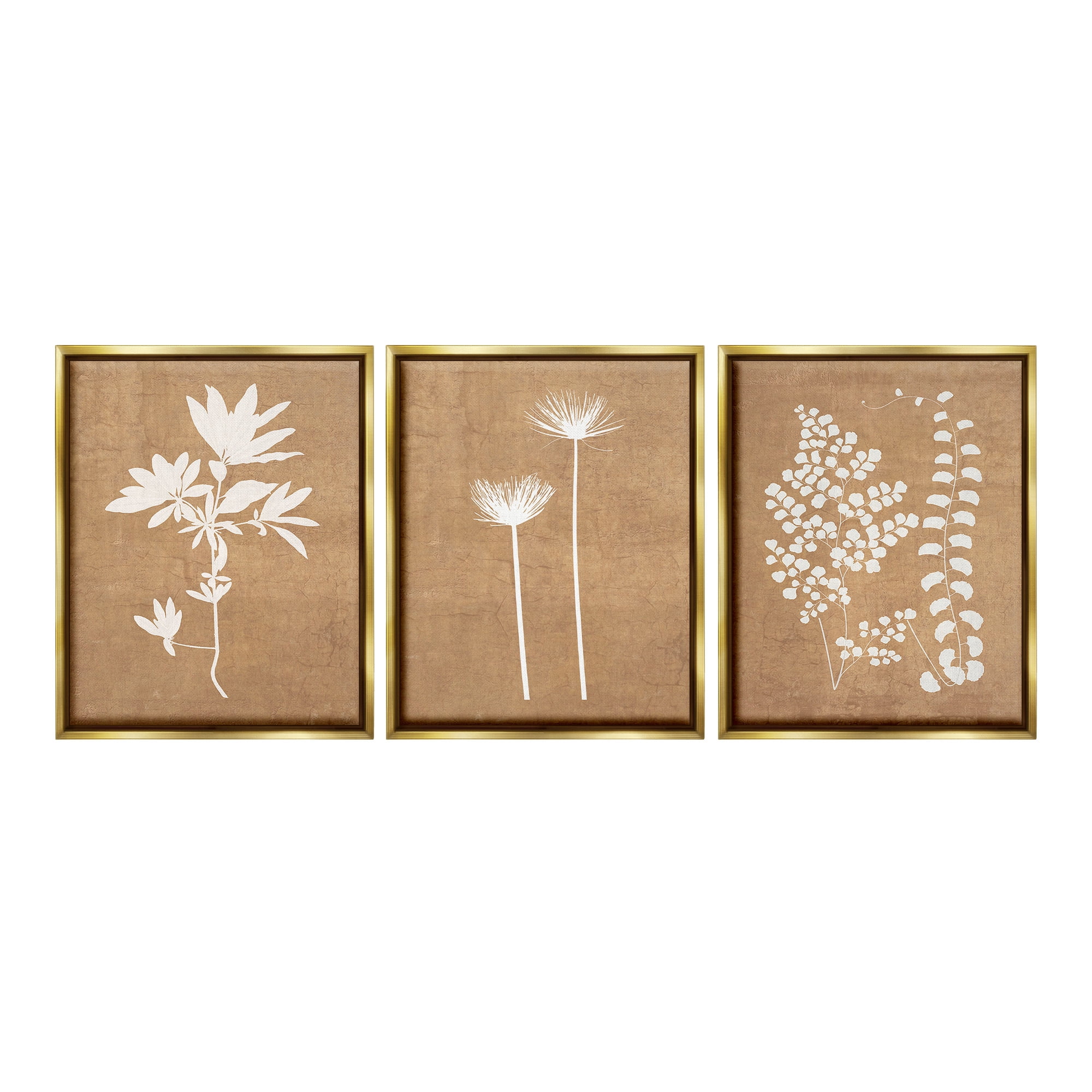 Stupell Industries Nature Botanical Silhouettes Botanical & Floral Painting Gold Floater Framed Canvas Art Print Wall Art, 25 x 31, Set of 3