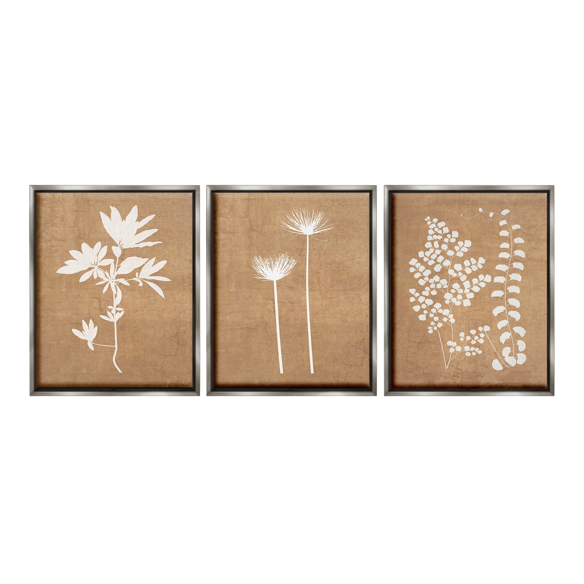 Stupell Industries Nature Botanical Silhouettes Botanical & Floral Painting Gray Floater Framed Canvas Art Print Wall Art, 17 x 21, Set of 3