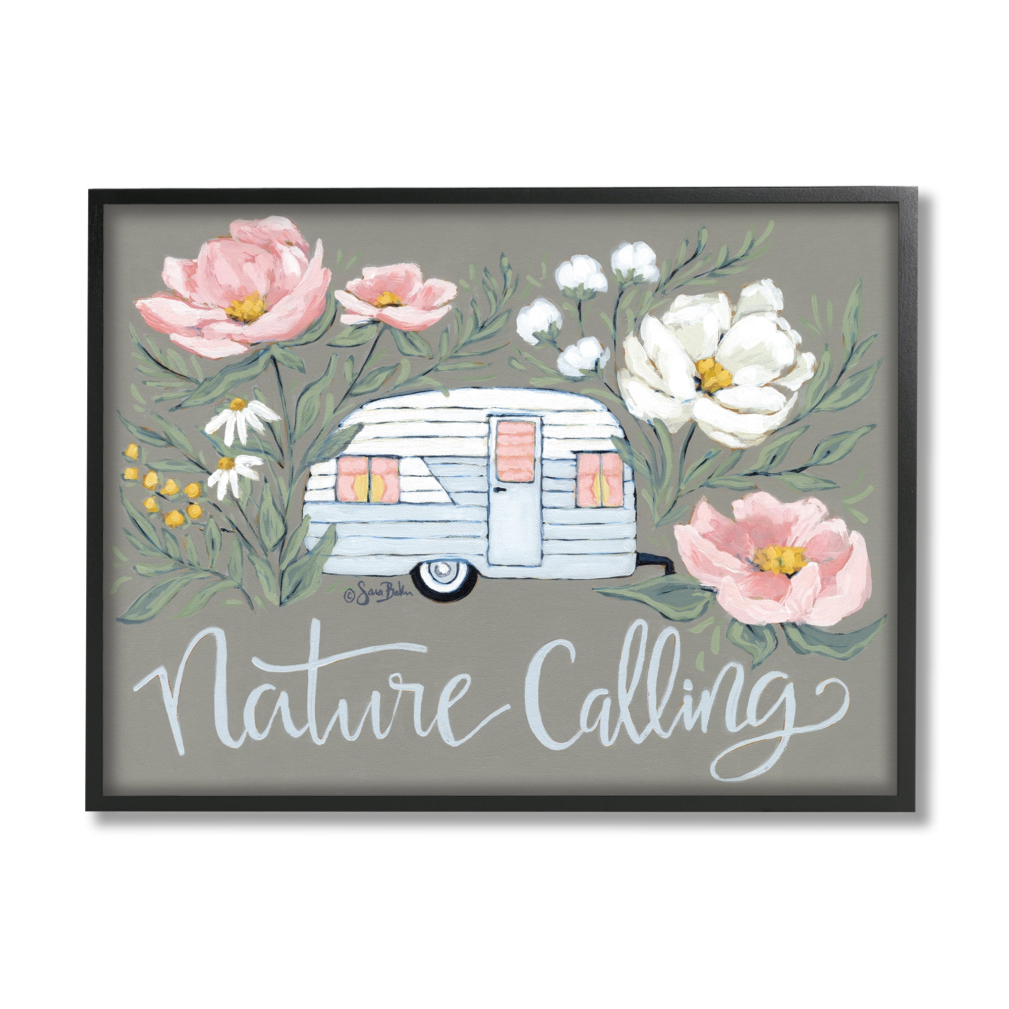 Stupell Industries Nature Calling Floral Camper Botanical & Floral Painting Black Framed Art Print Wall Art, 30 x 24