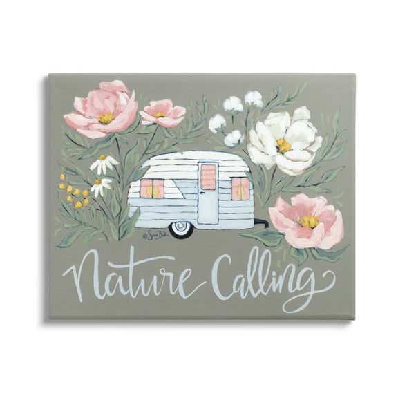 Stupell Industries Nature Calling Floral Camper Botanical & Floral Painting Gallery Wrapped Canvas Print Wall Art, 20 x 16