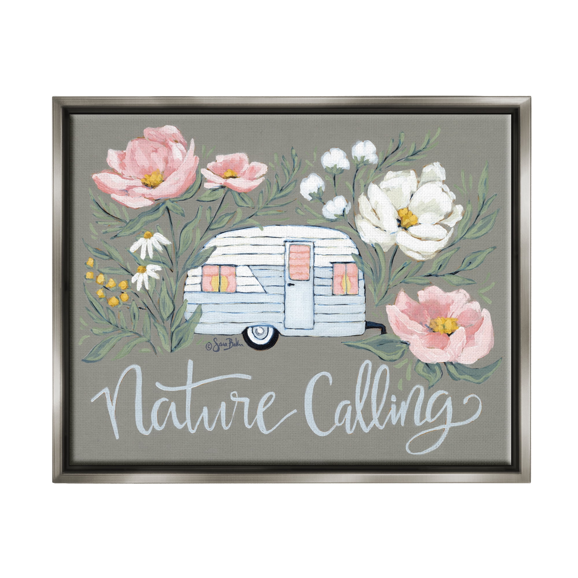 Stupell Industries Nature Calling Floral Camper Botanical & Floral Painting Gray Floater Framed Art Print Wall Art, 21 x 17