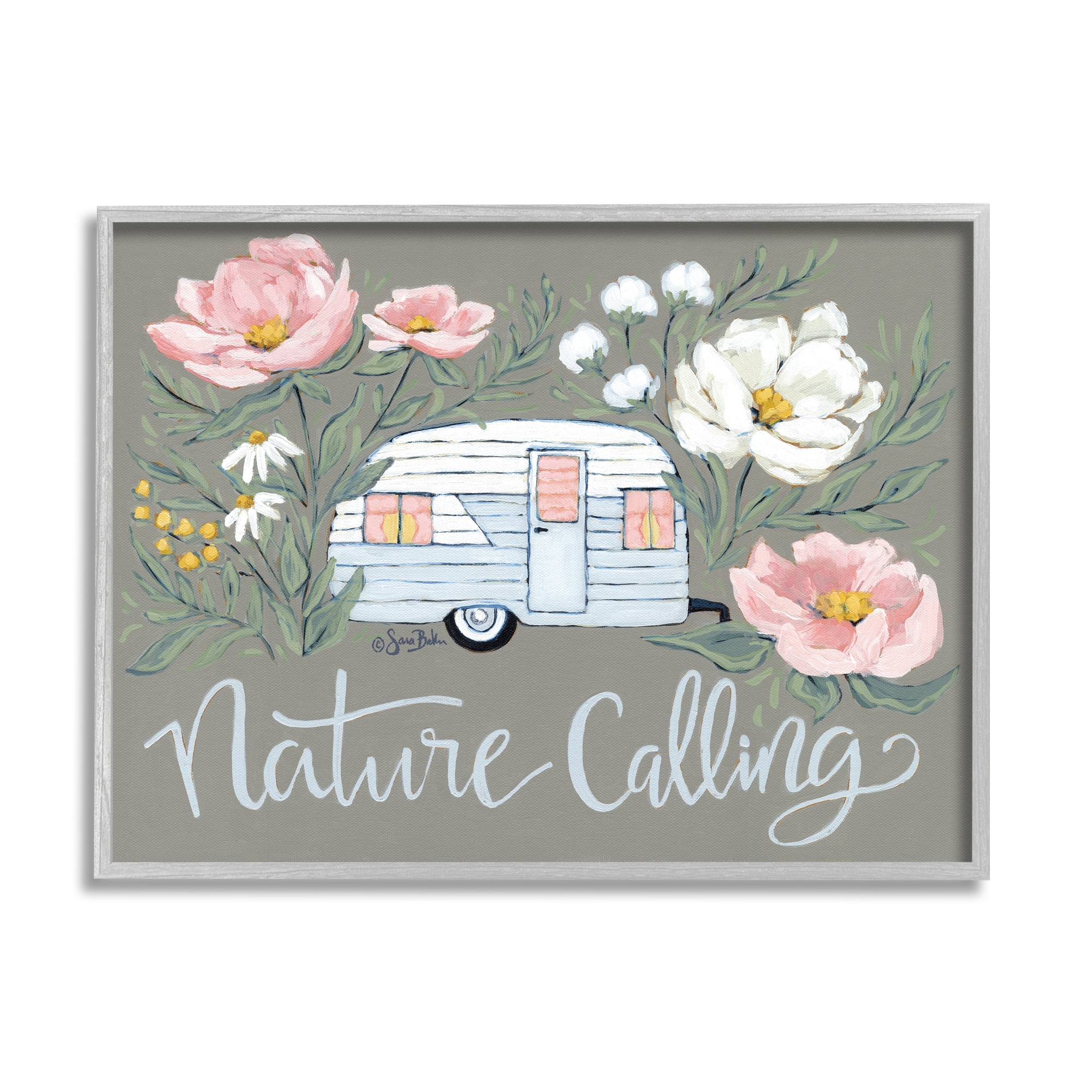 Stupell Industries Nature Calling Floral Camper Botanical & Floral Painting Gray Framed Art Print Wall Art, 20 x 16