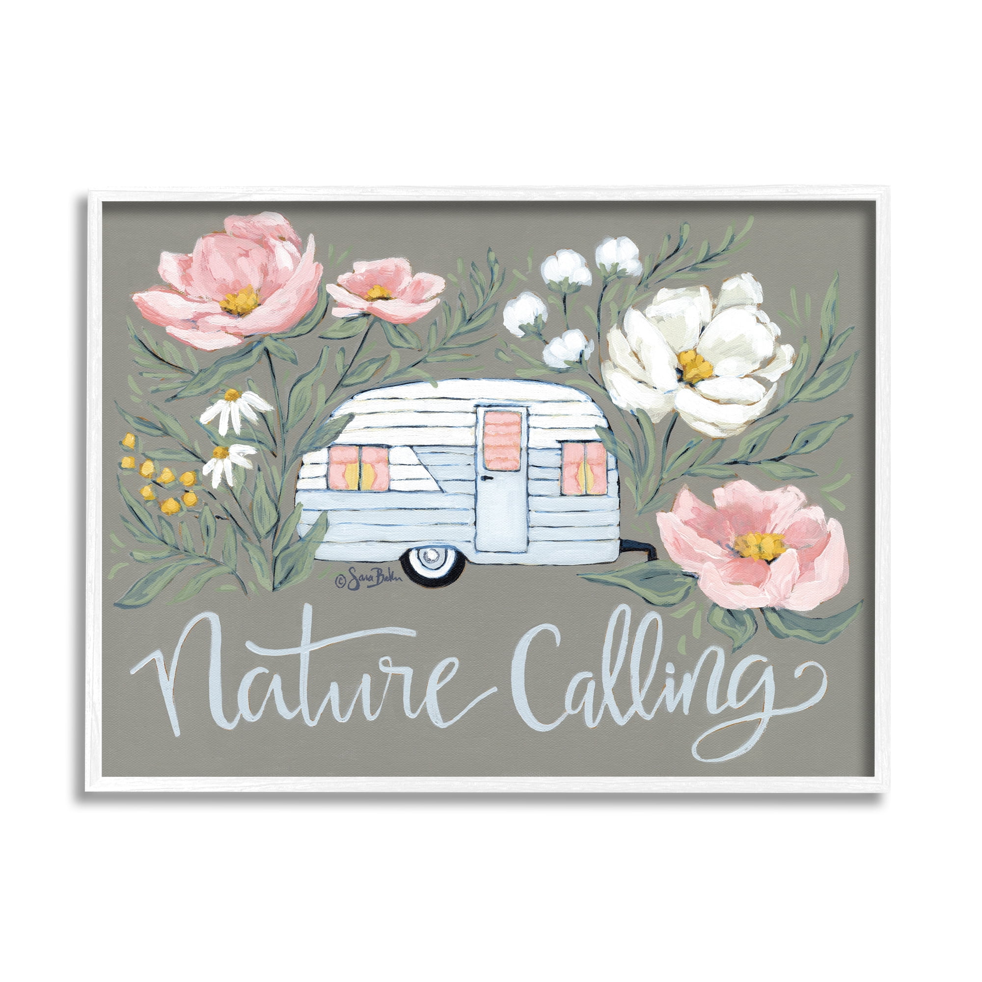 Stupell Industries Nature Calling Floral Camper Botanical & Floral Painting White Framed Art Print Wall Art, 20 x 16