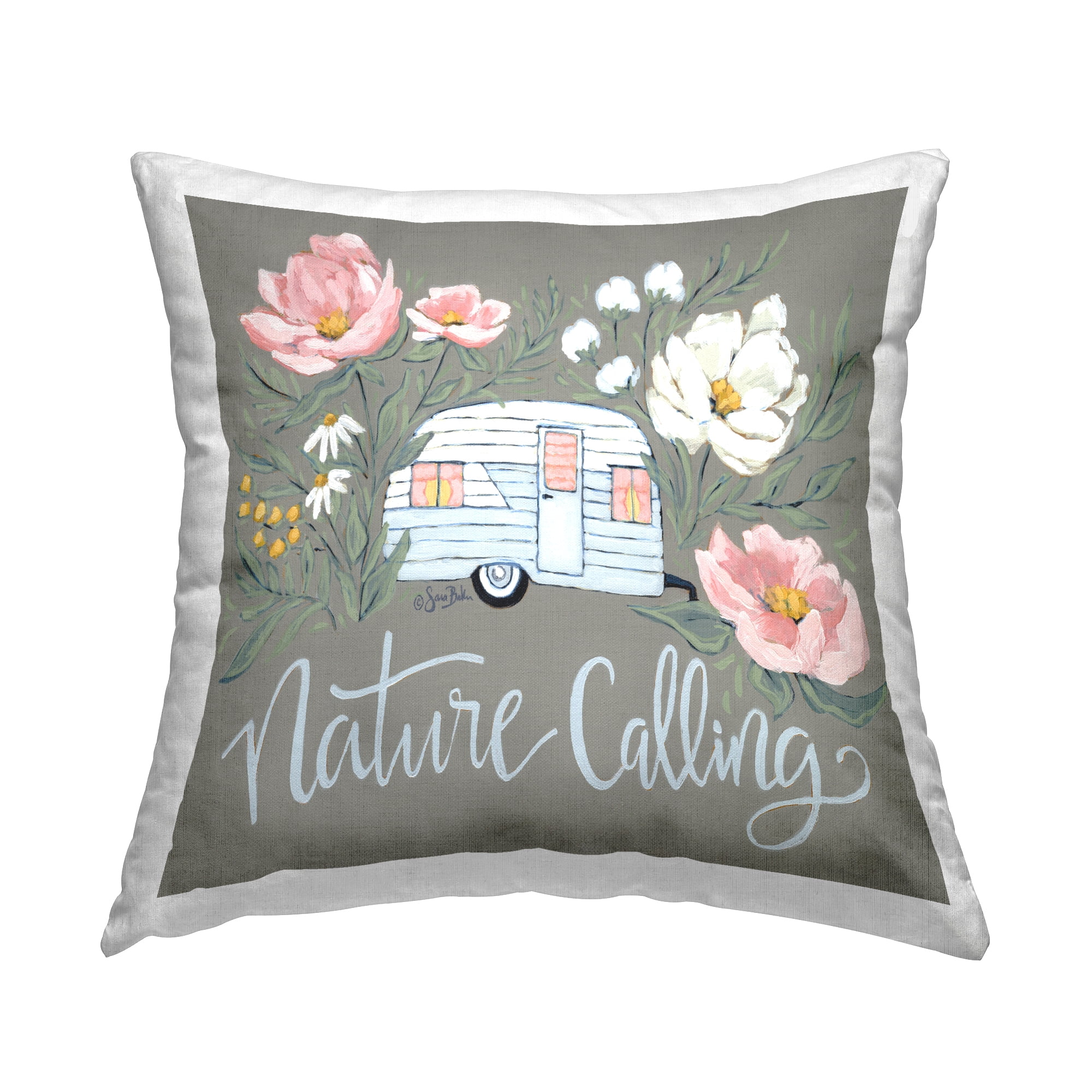 Stupell Industries Nature Calling Floral Camper Van Square Decorative Printed Throw Pillow, 18 x 18