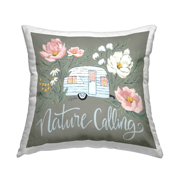 Stupell Industries Nature Calling Floral Camper Van Square Decorative Printed Throw Pillow, 18 x 18