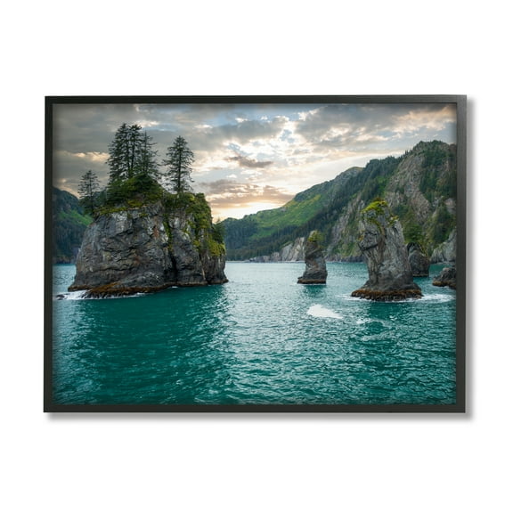 Stupell Industries Nature Cliffs Jutting from Sea Landscape Photography Black Framed Art Print Wall Art, 14 x 11