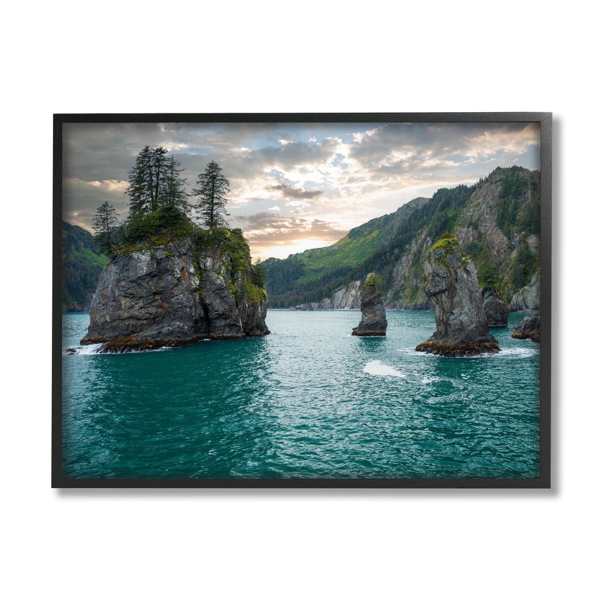 Stupell Industries Nature Cliffs Jutting from Sea Landscape Photography Black Framed Art Print Wall Art, 30 x 24