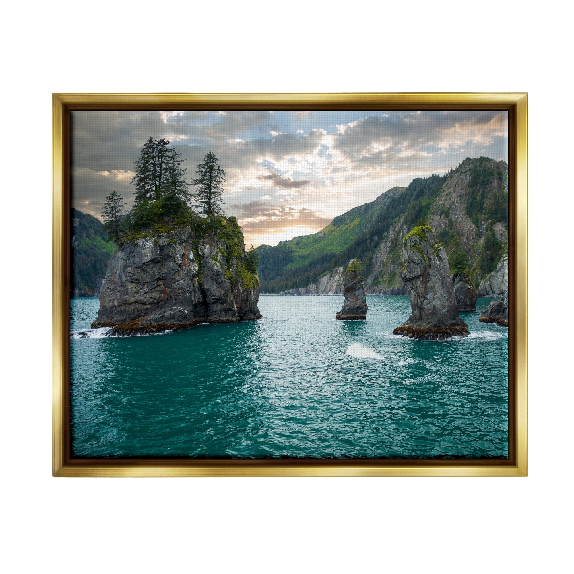 Stupell Industries Nature Cliffs Jutting from Sea Landscape Photography Gold Floater Framed Canvas Art Print Wall Art, 21 x 17