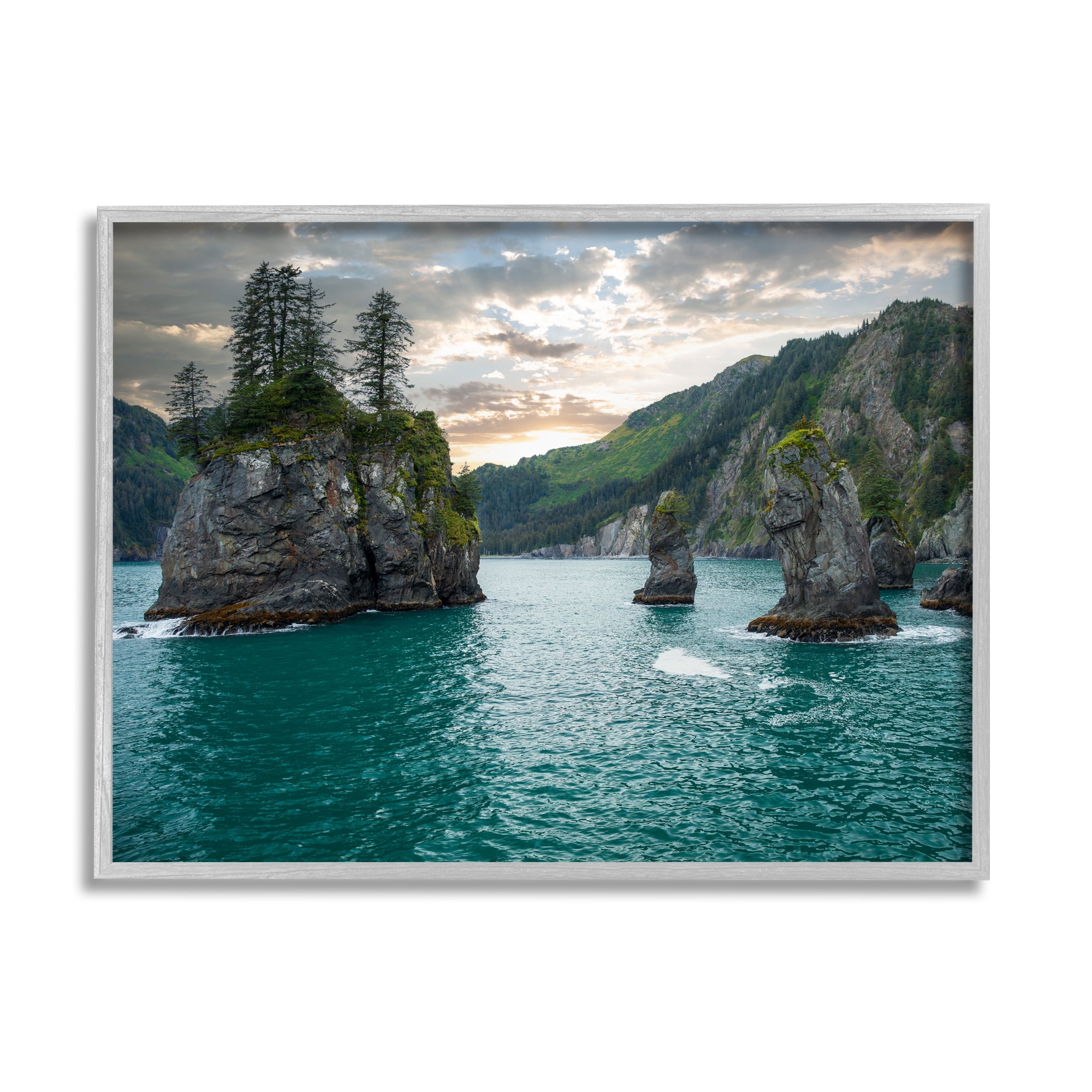 Stupell Industries Nature Cliffs Jutting from Sea Landscape Photography Gray Framed Art Print Wall Art, 20 x 16