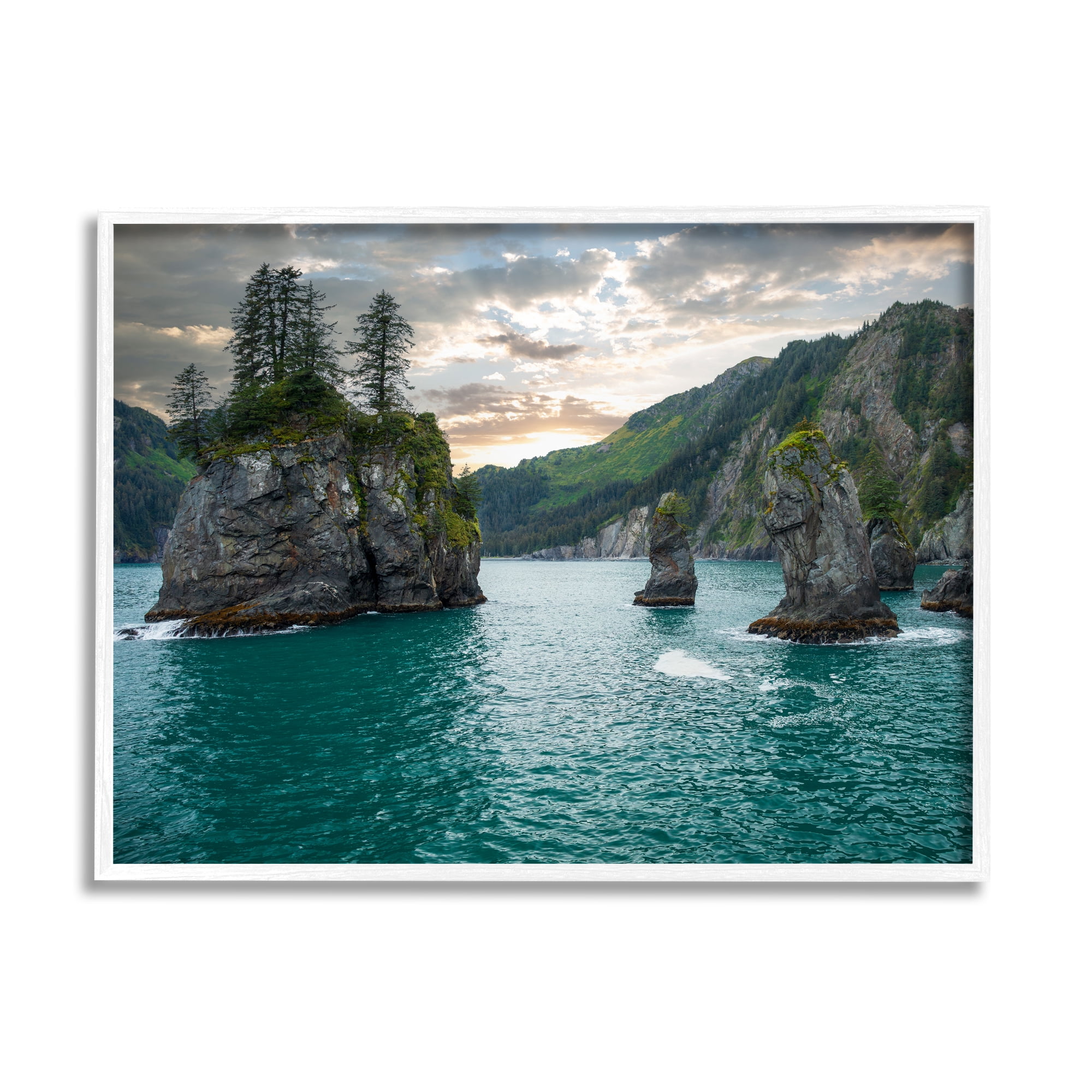 Stupell Industries Nature Cliffs Jutting from Sea Landscape Photography White Framed Art Print Wall Art, 14 x 11