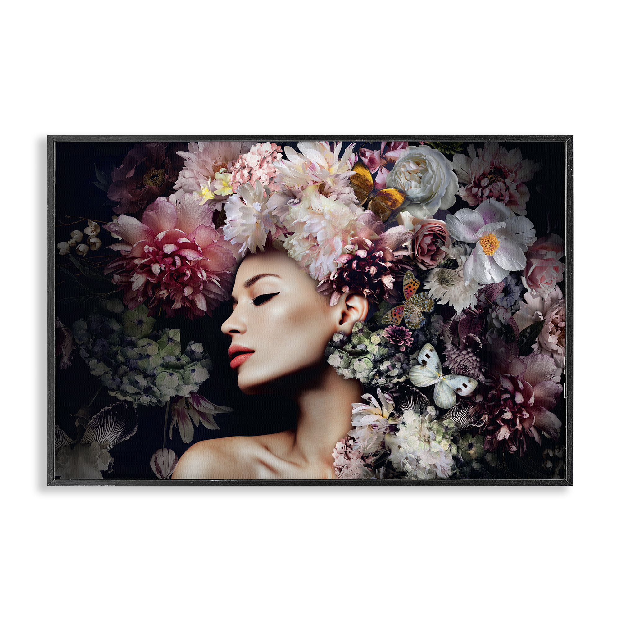 Stupell Industries Nature Florals Female Portrait Plants & Flowers Painting Black Framed Art Print Wall Art, 24 x 16
