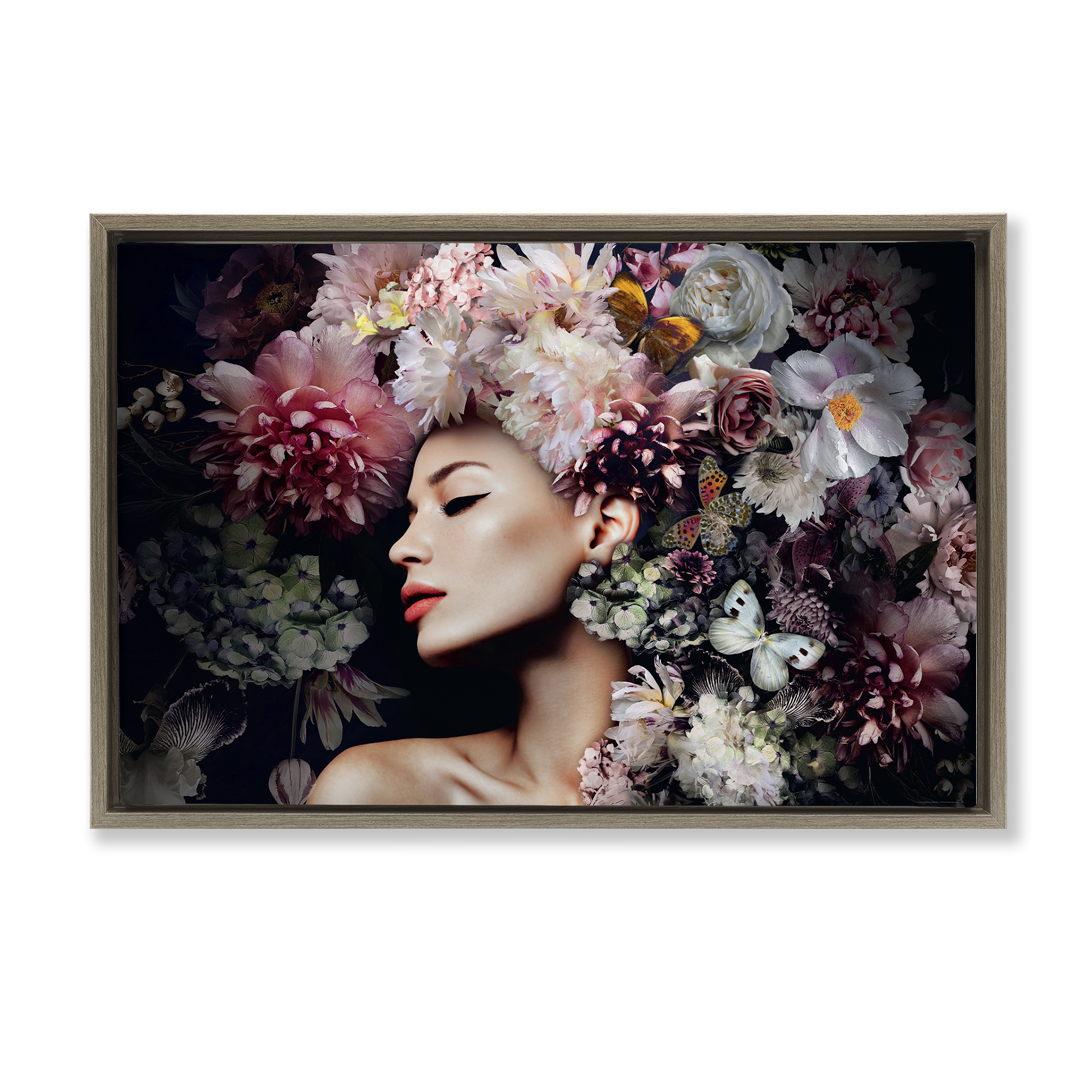 Stupell Industries Nature Florals Female Portrait Plants & Flowers Painting Brown Floater Framed Canvas Art Print Wall Art, 25 x 17