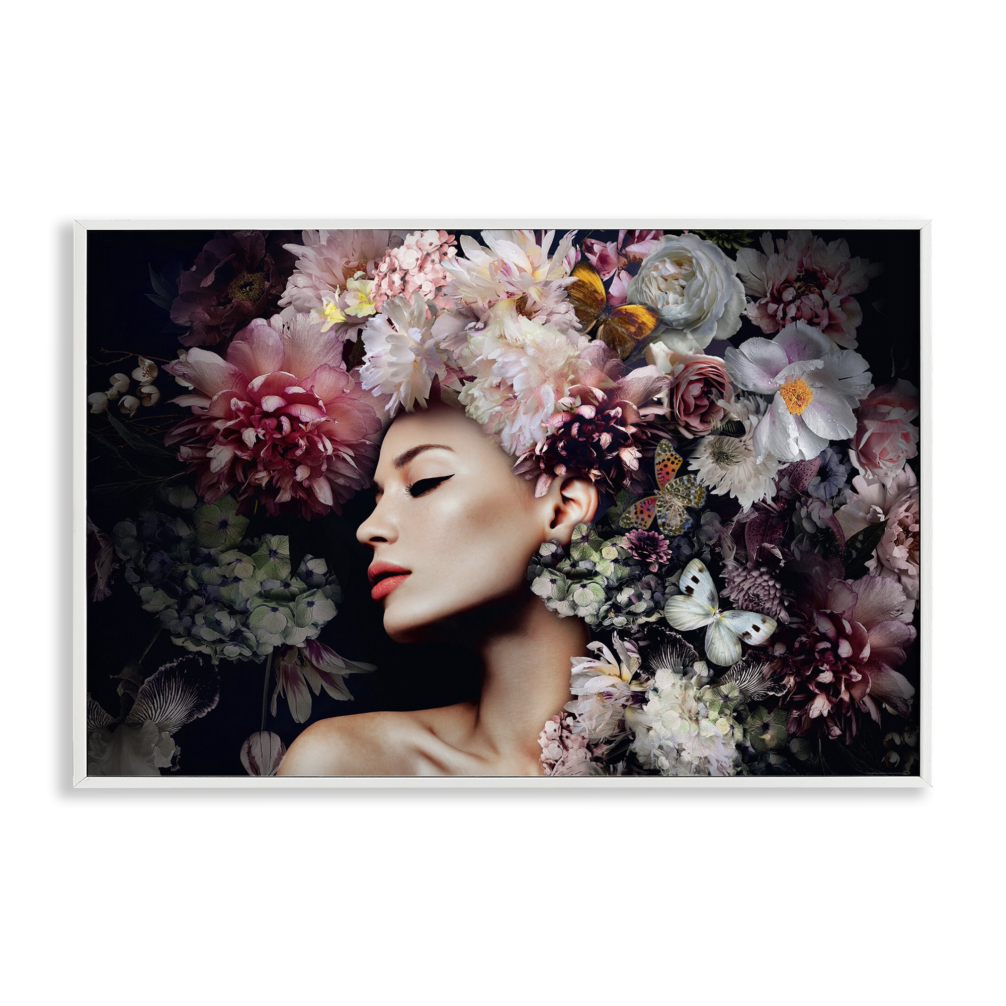 Stupell Industries Nature Florals Female Portrait Plants & Flowers Painting White Framed Art Print Wall Art, 24 x 16