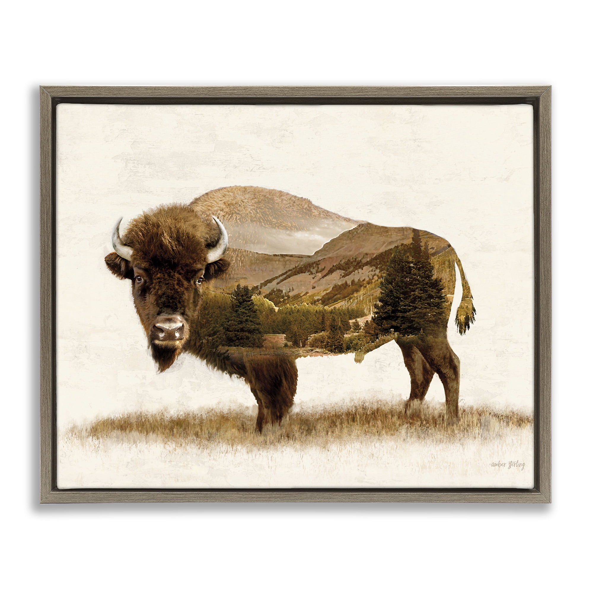 Stupell Industries Nature Patterned Bison Animals & Insects Painting Brown Floater Framed Art Print Wall Art, 21 x 17