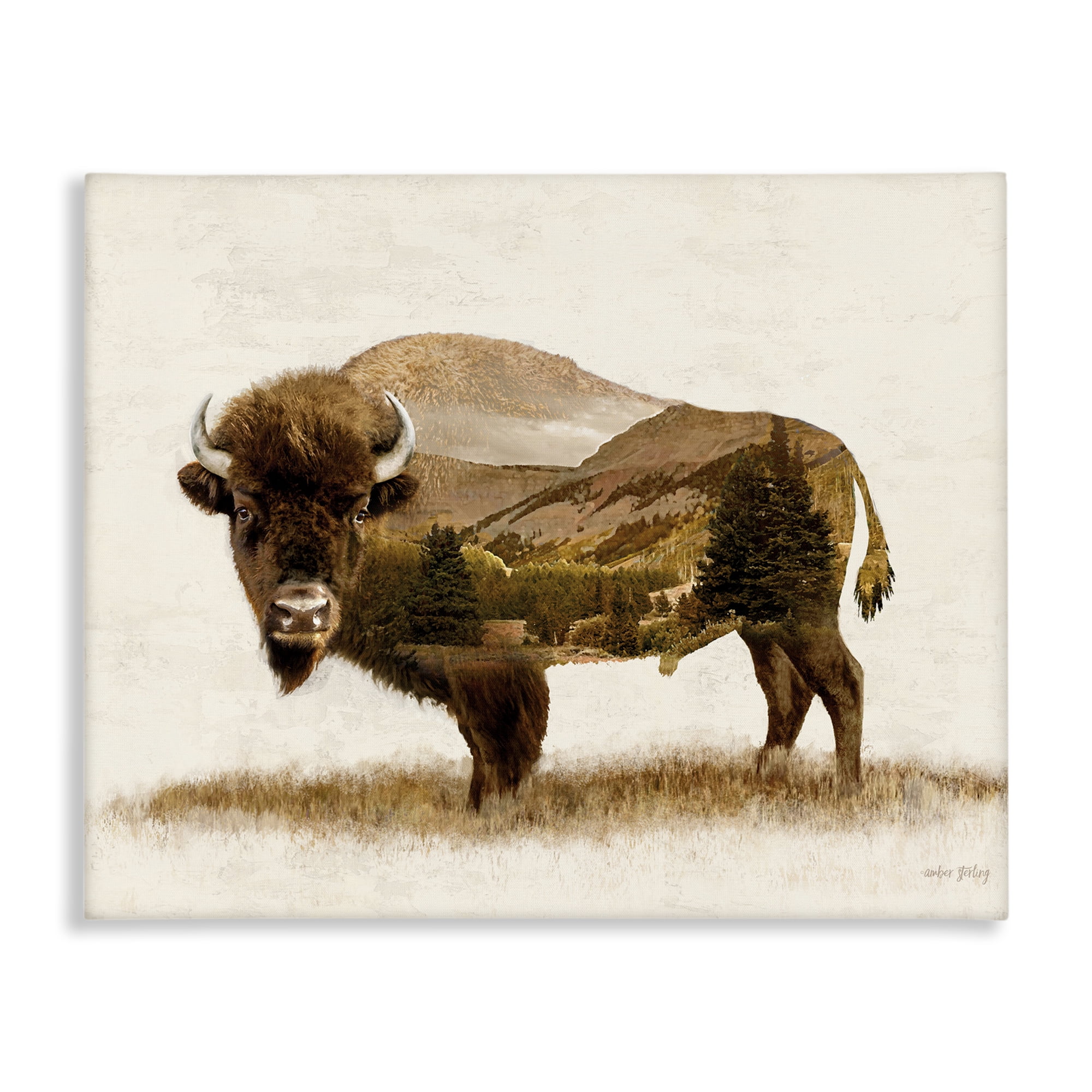 Stupell Industries Nature Patterned Bison Animals & Insects Painting Gallery Wrapped Canvas Art Print Wall Art, 40 x 30