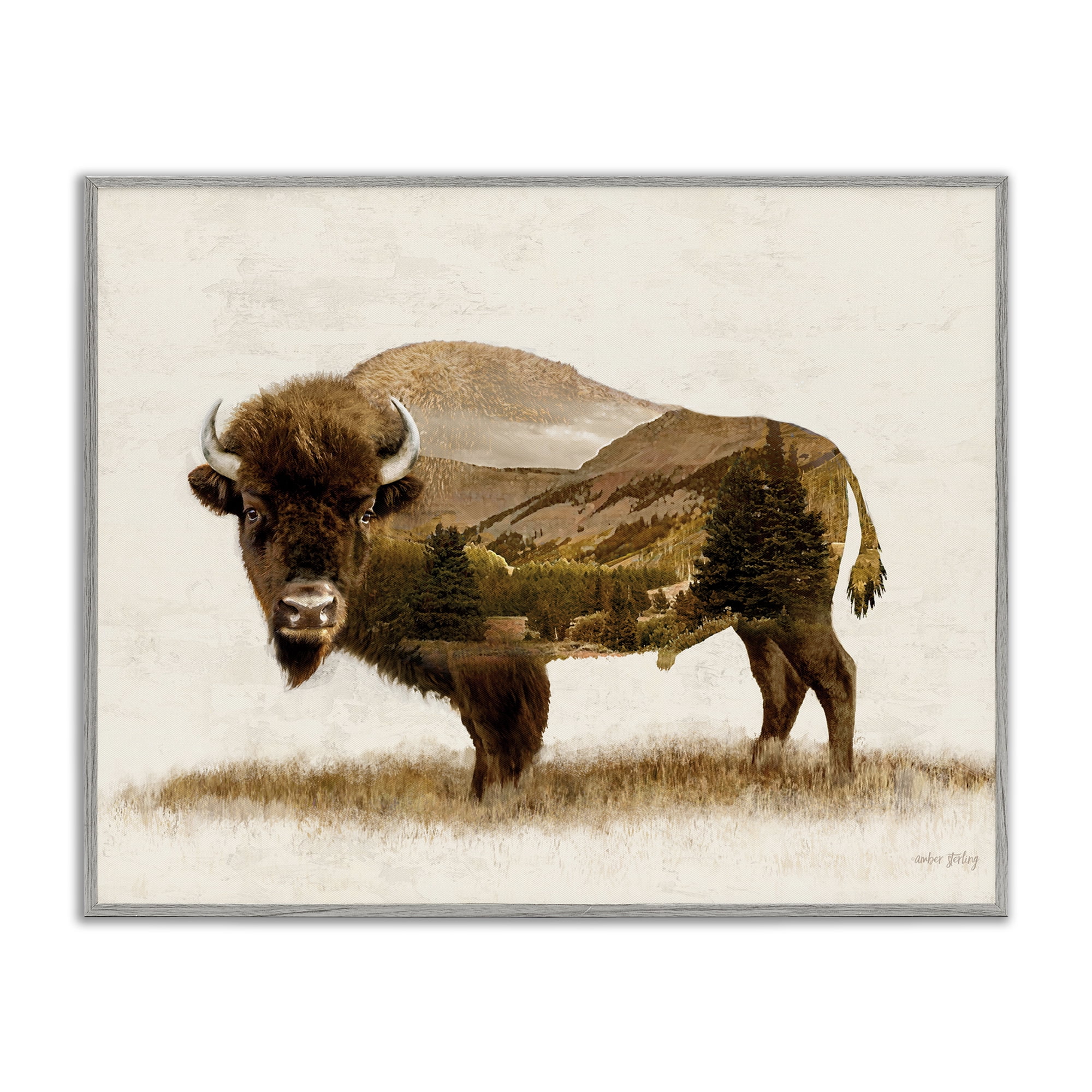 Stupell Industries Nature Patterned Bison Animals & Insects Painting Gray Framed Art Print Wall Art, 20 x 16