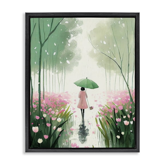 Stupell Industries Nature Stroll in Rain Landscape Painting Black Floater Framed Art Print Wall Art, 25 x 31