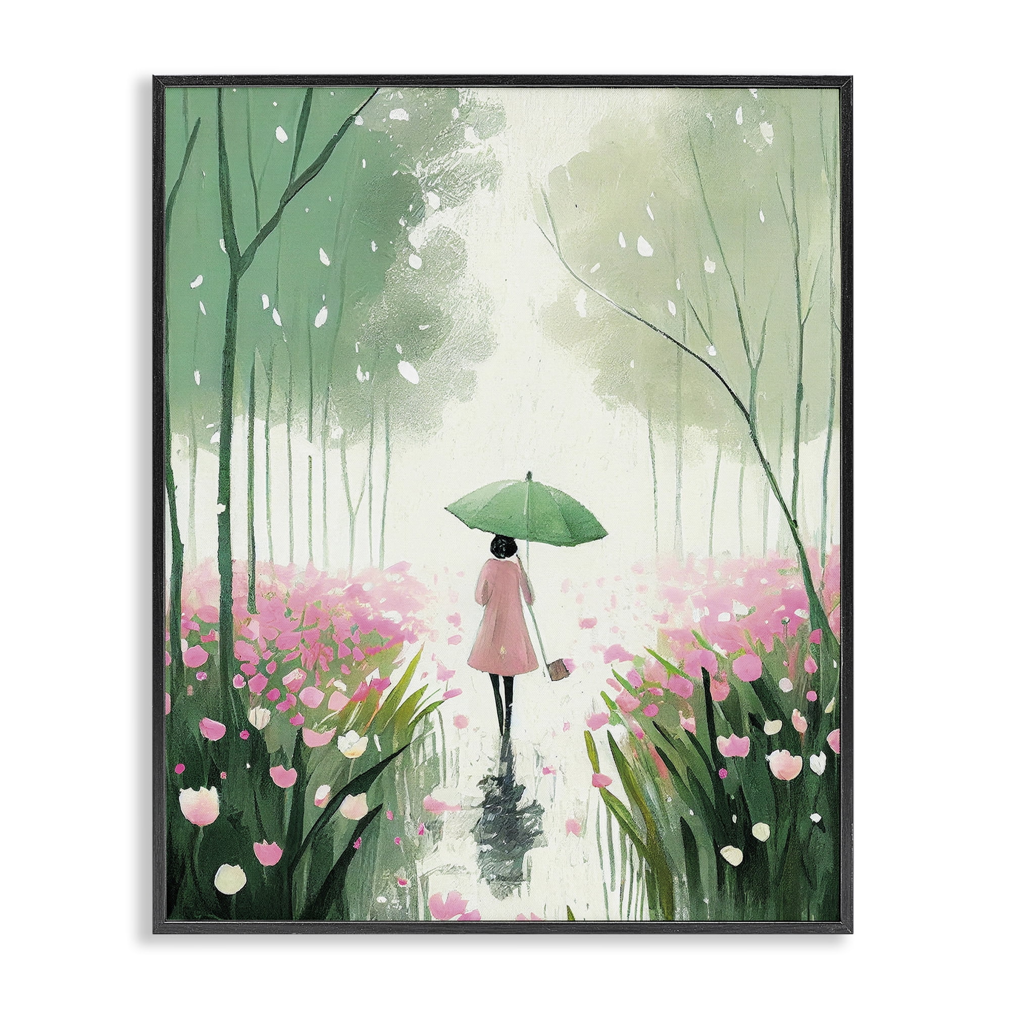 Stupell Industries Nature Stroll in Rain Landscape Painting Black Framed Art Print Wall Art, 24 x 30