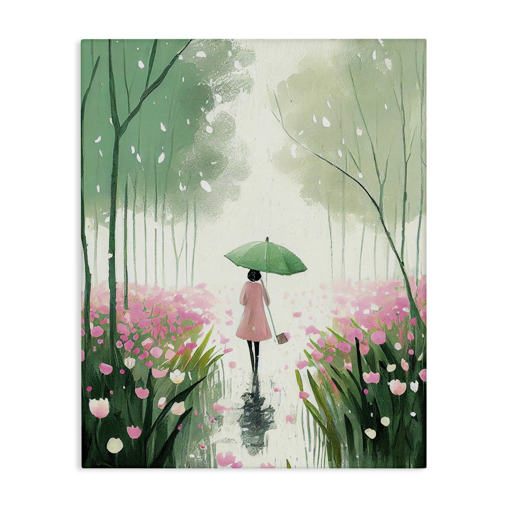 Stupell Industries Nature Stroll in Rain Landscape Painting Gallery Wrapped Canvas Art Print Wall Art, 16 x 20