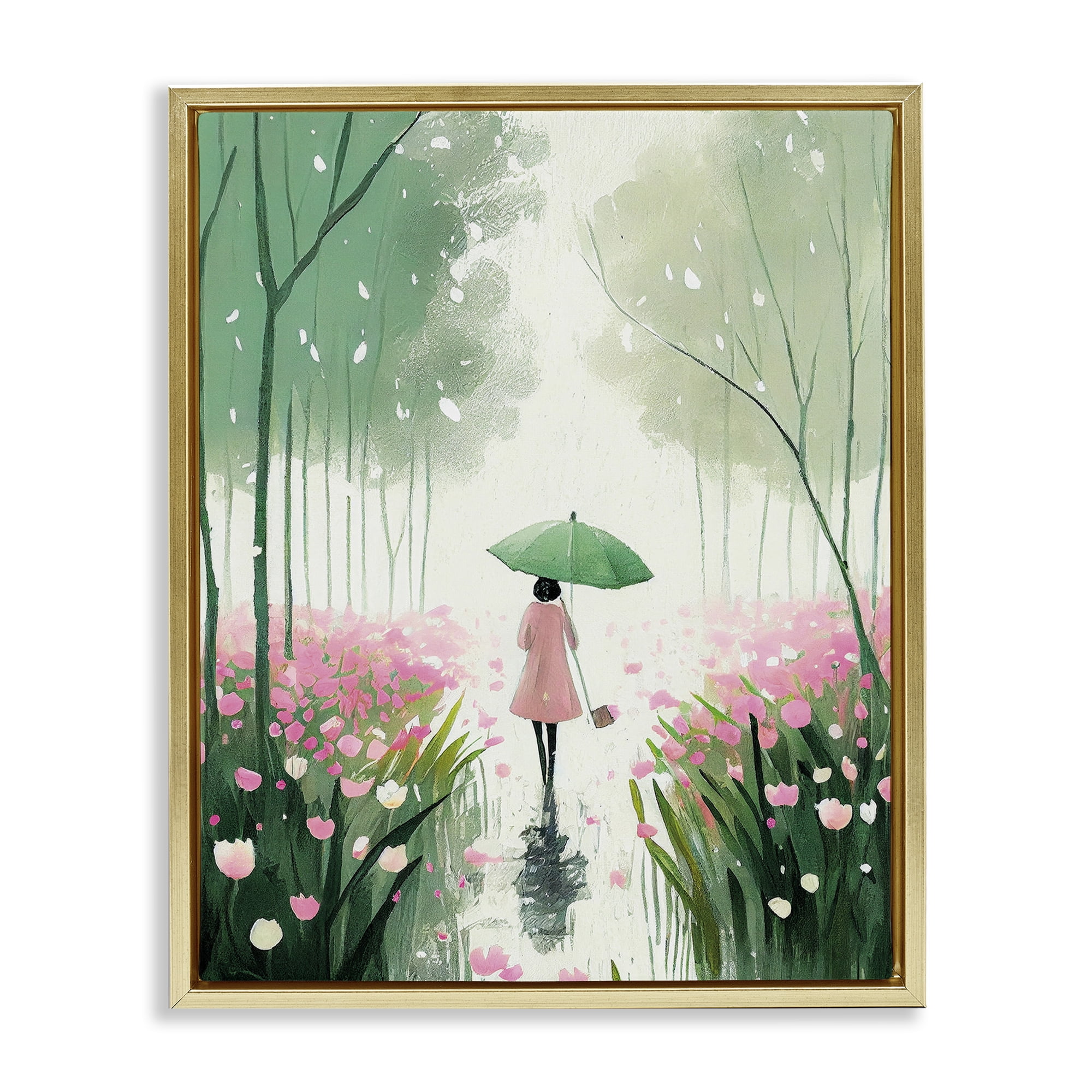 Stupell Industries Nature Stroll in Rain Landscape Painting Gold Floater Framed Art Print Wall Art, 25 x 31