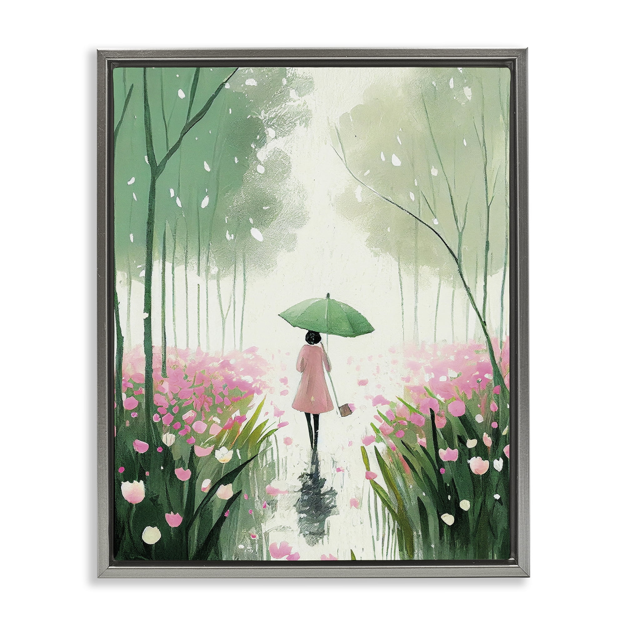 Stupell Industries Nature Stroll in Rain Landscape Painting Gray Floater Framed Art Print Wall Art, 25 x 31