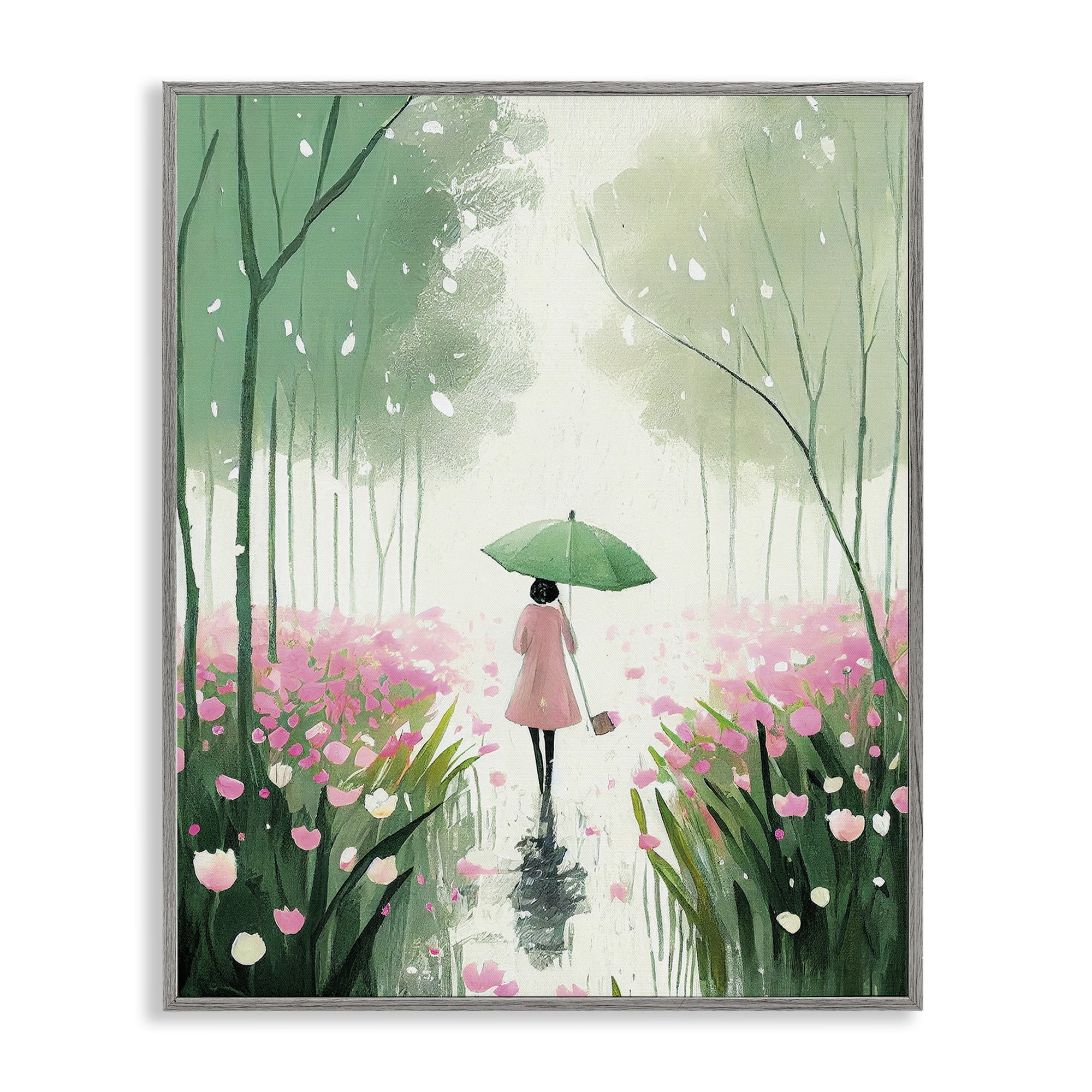 Stupell Industries Nature Stroll in Rain Landscape Painting Gray Framed Art Print Wall Art, 16 x 20