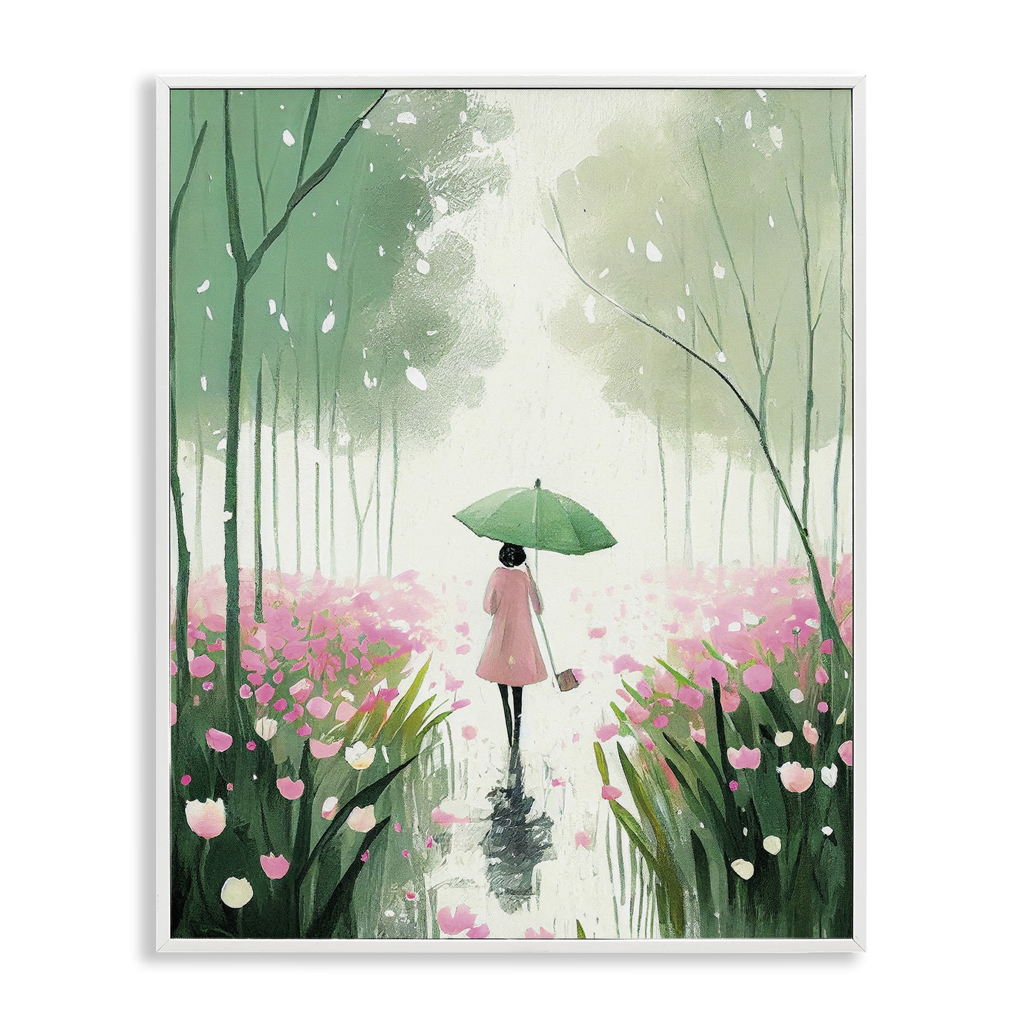 Stupell Industries Nature Stroll in Rain Landscape Painting White Framed Art Print Wall Art, 24 x 30