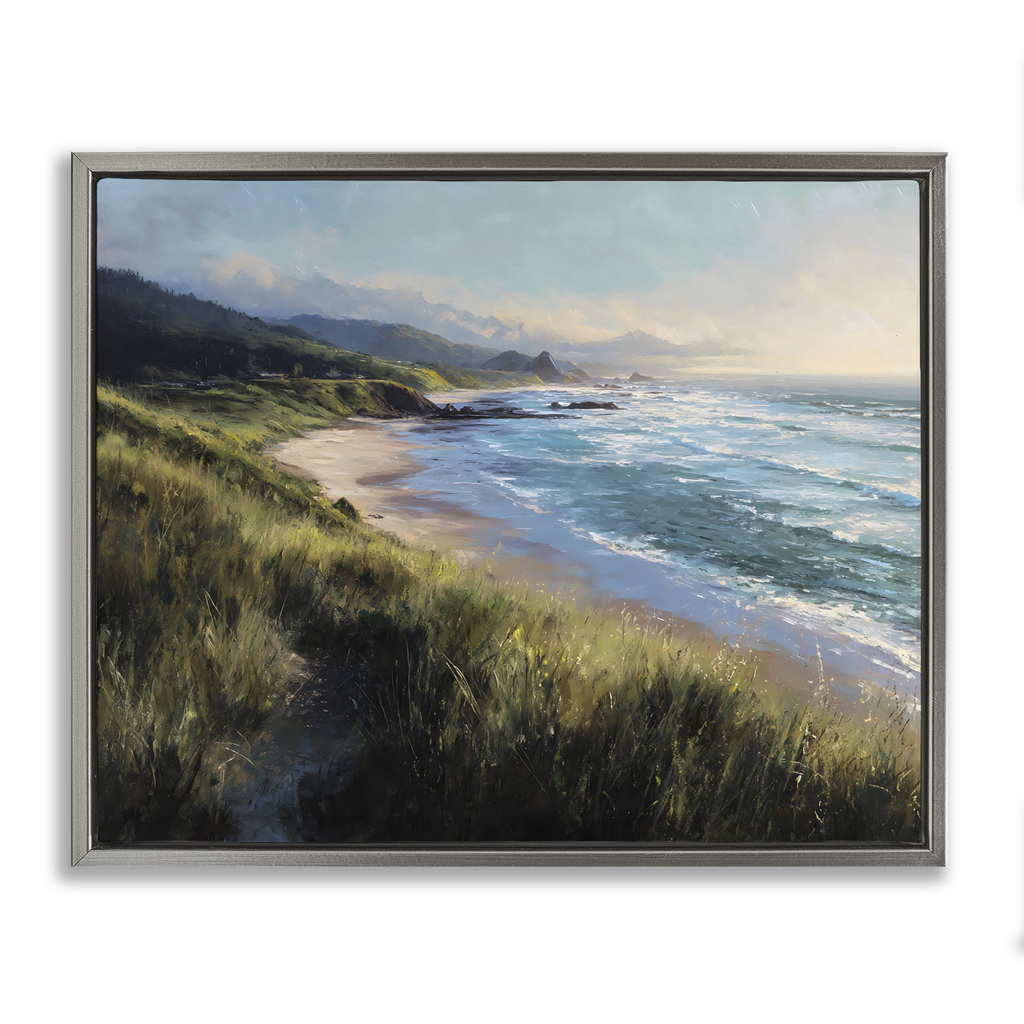 Stupell Industries Nature's Coast in Morning Light Gray Framed Floater Canvas Wall Art, design by Franklyn Gregory