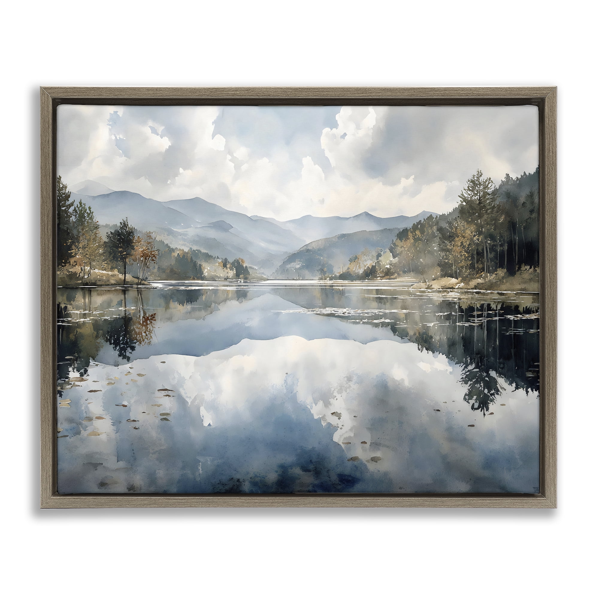Stupell Industries Nature's Reflection on Mountain Lake Brown Framed Floater Canvas Wall Art, design by Franklyn Gregory