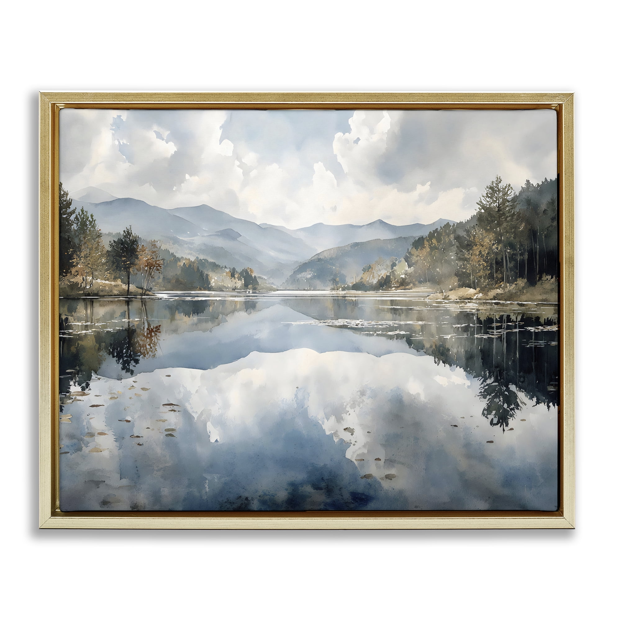 Stupell Industries Nature's Reflection on Mountain Lake Gold Framed Floater Canvas Wall Art, design by Franklyn Gregory