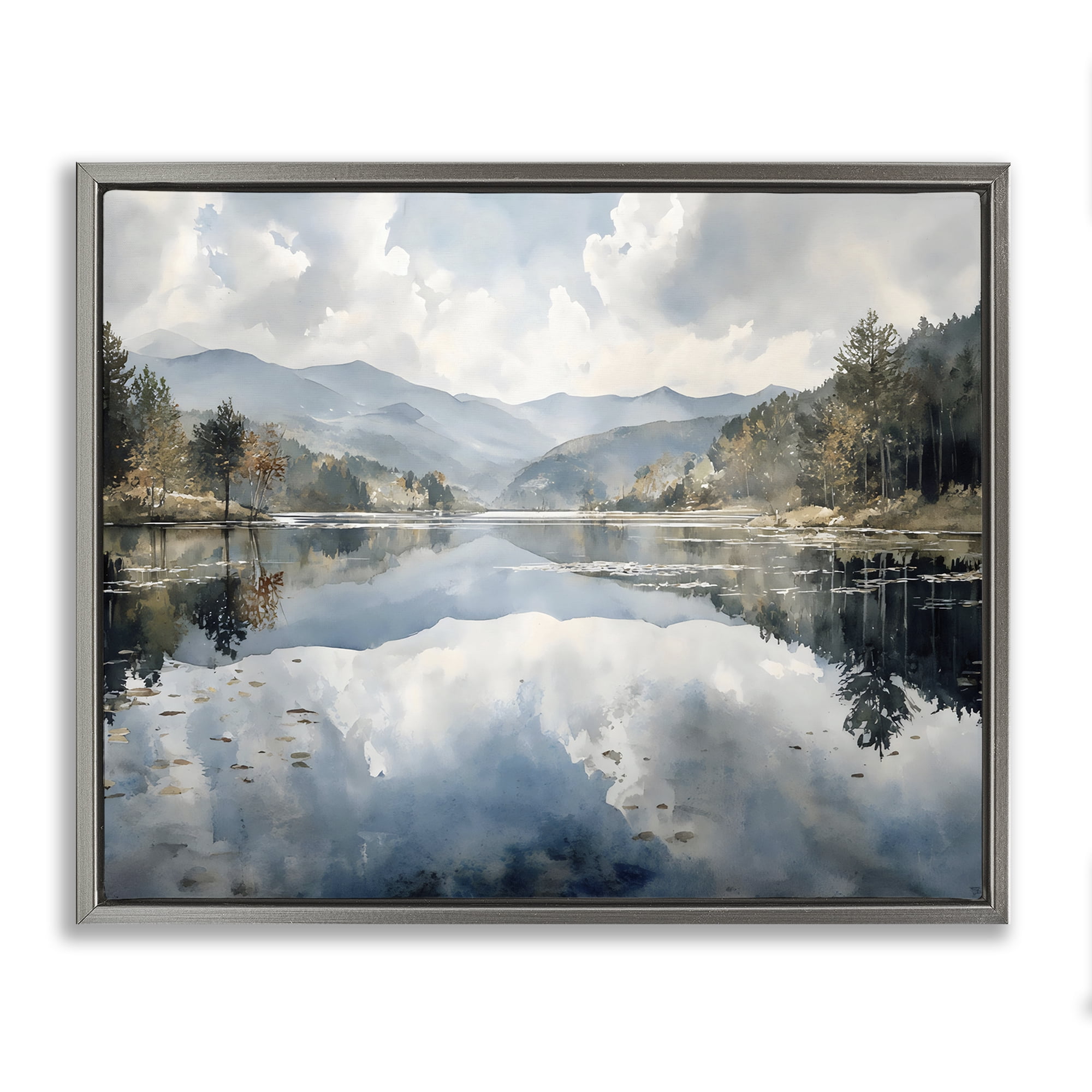 Stupell Industries Nature's Reflection on Mountain Lake Gray Framed Floater Canvas Wall Art, design by Franklyn Gregory