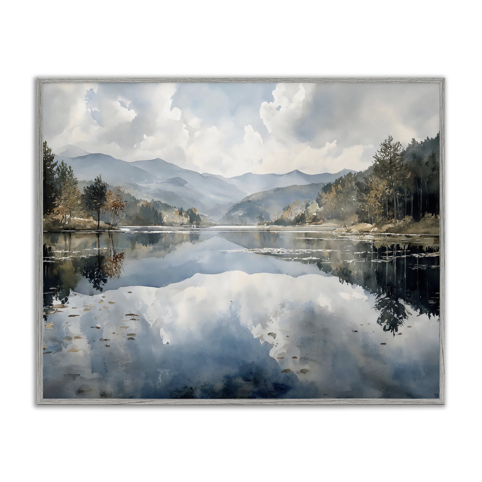 Stupell Industries Nature's Reflection on Mountain Lake Gray Framed Giclee Art, design by Franklyn Gregory