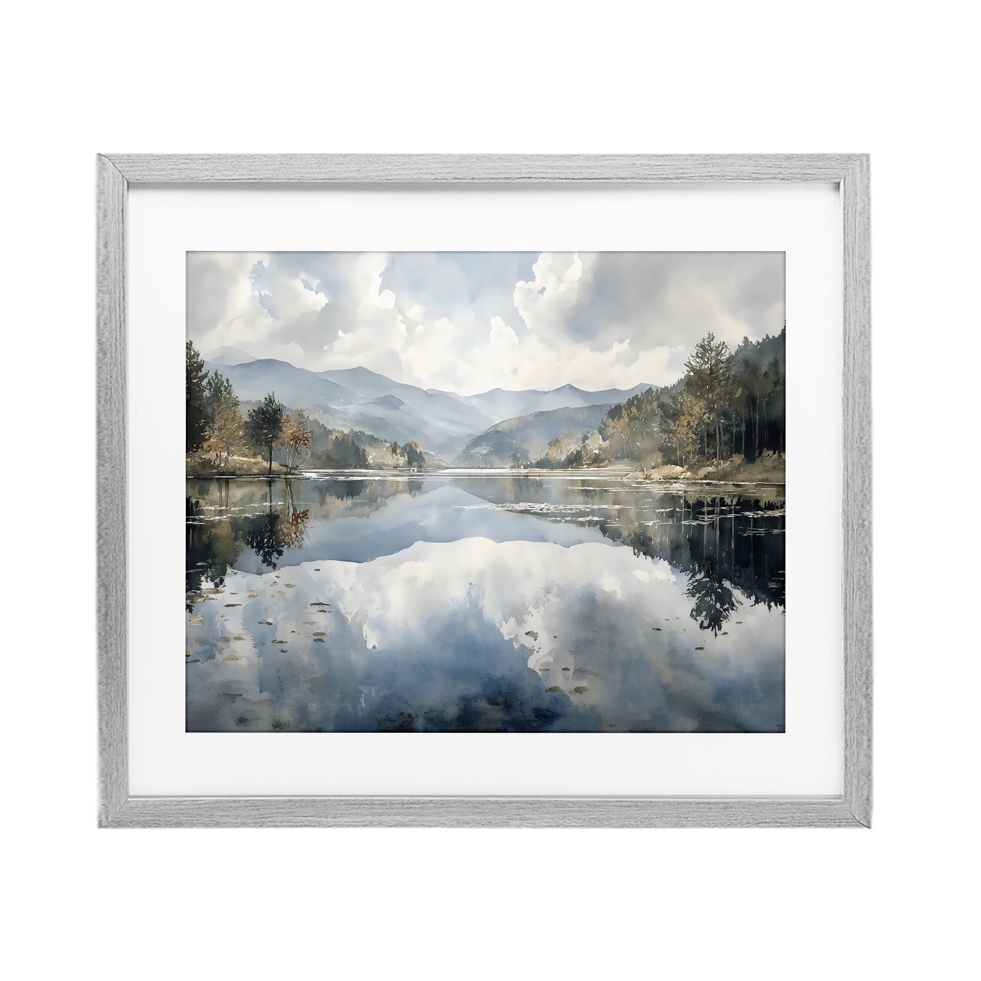 Stupell Industries Nature's Reflection on Mountain Lake Gray Framed Print Under Glass, design by Franklyn Gregory
