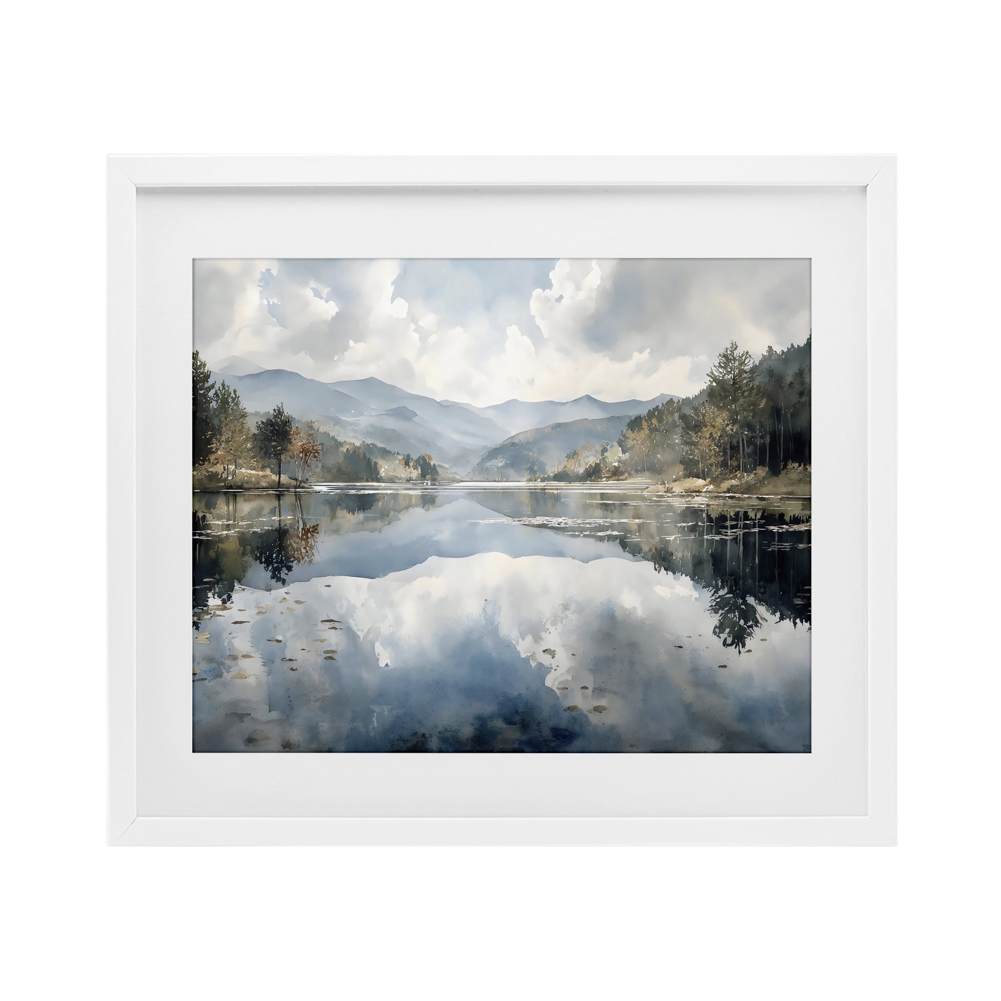 Stupell Industries Nature's Reflection on Mountain Lake White Framed Print Under Glass, design by Franklyn Gregory